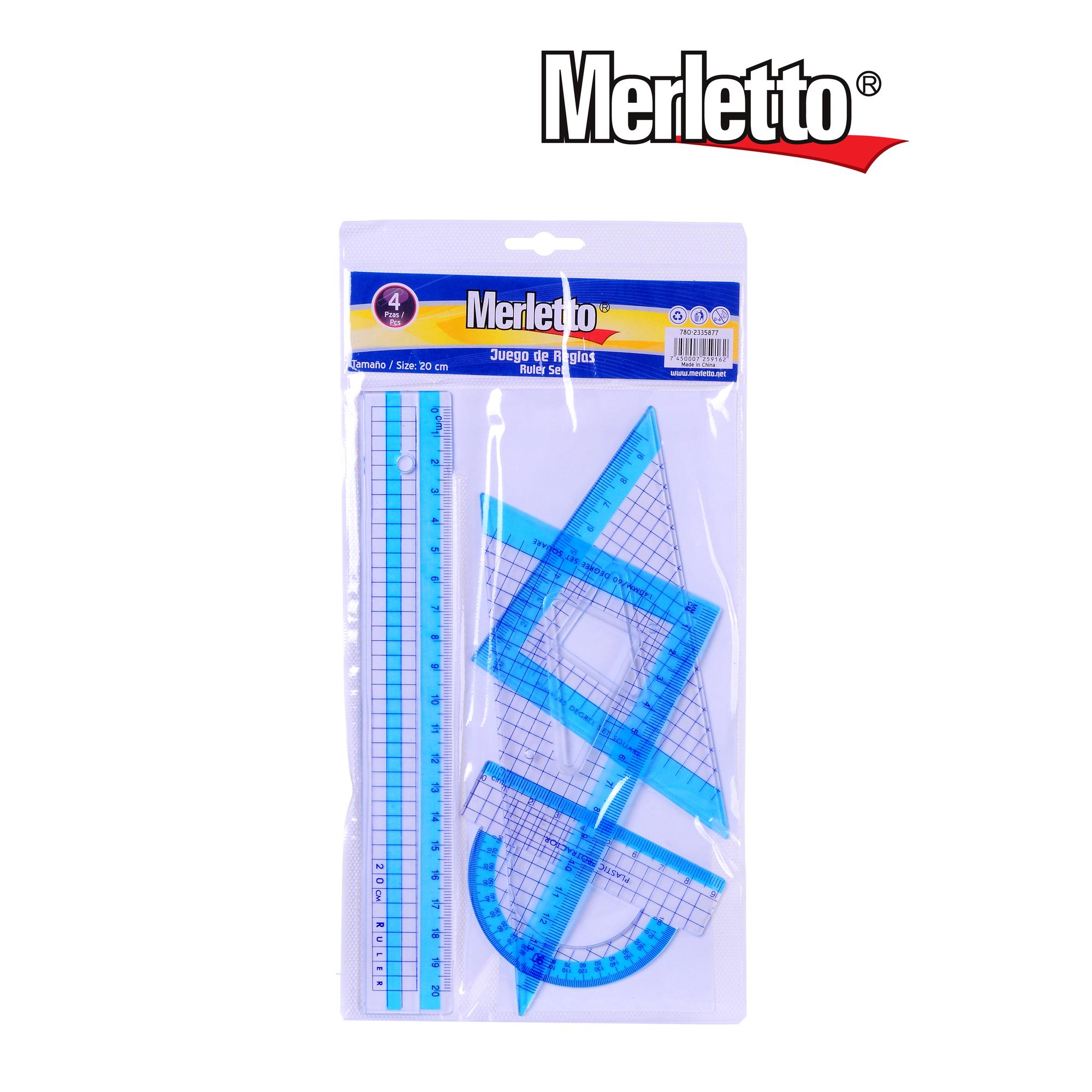 Juego de Reglas Merletto 20cm – Set de 4 piezas para dibujo técnico y uso escolar