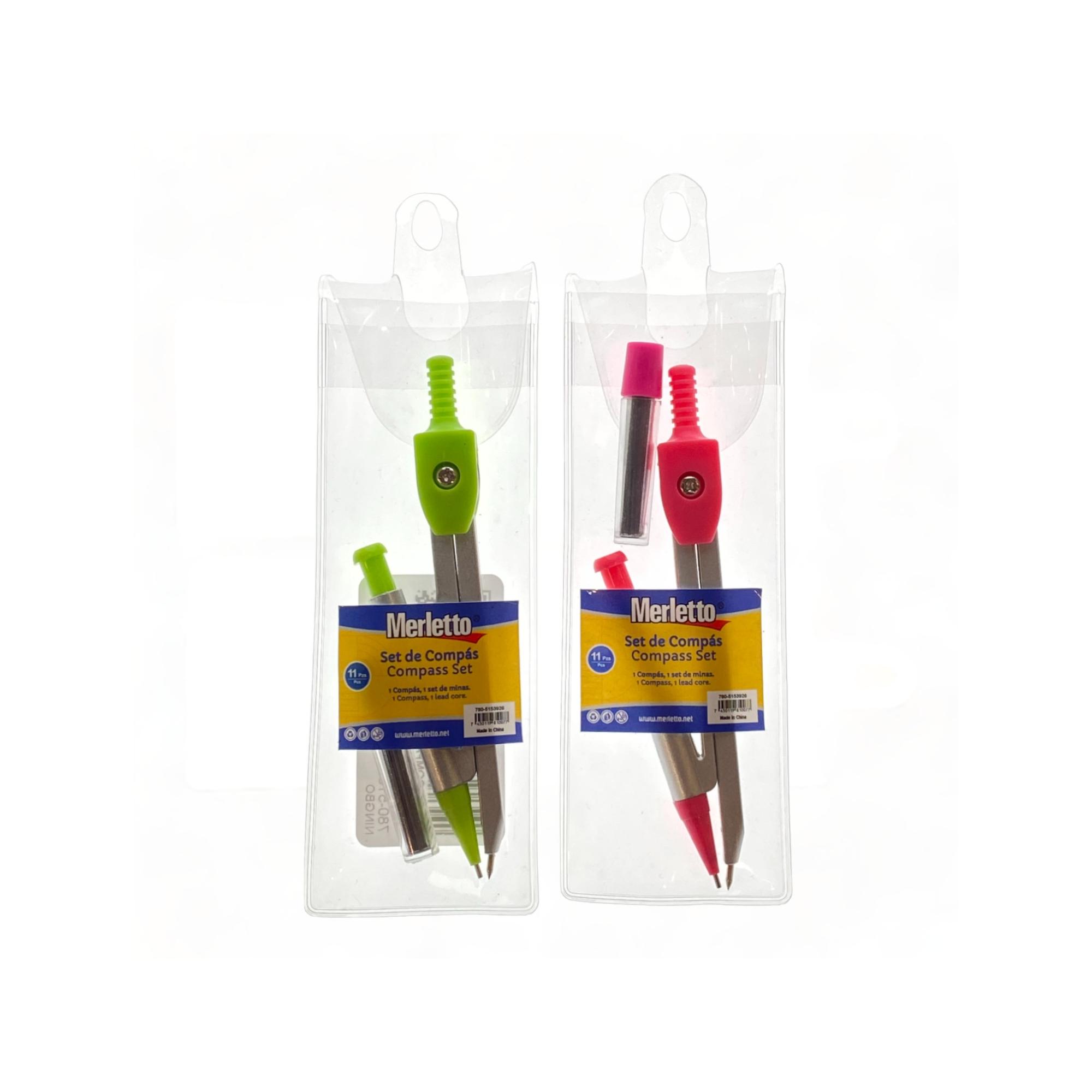 Set de Compás Escolar Merletto con Minas – Estuche Plástico