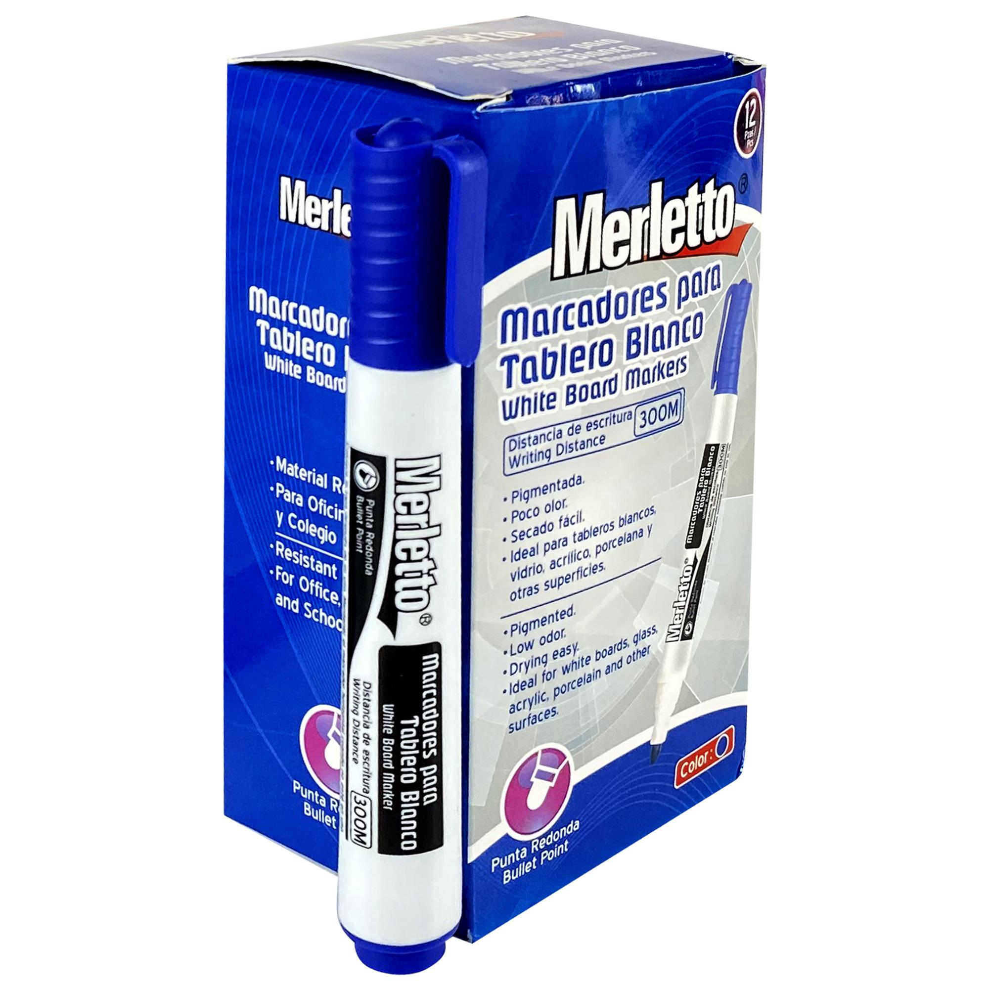 Marcadores para Tablero Blanco Merletto – Color Azul – Caja de 12 Unidades