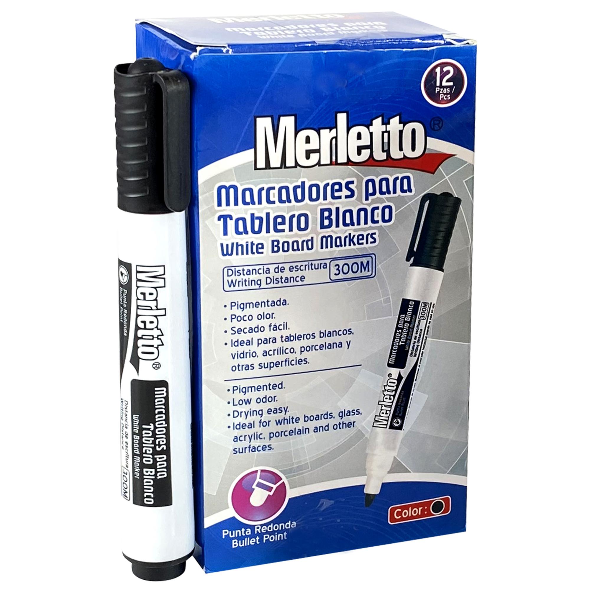 Marcadores para Tablero Blanco Merletto – Color Negro – Caja de 12 Unidades