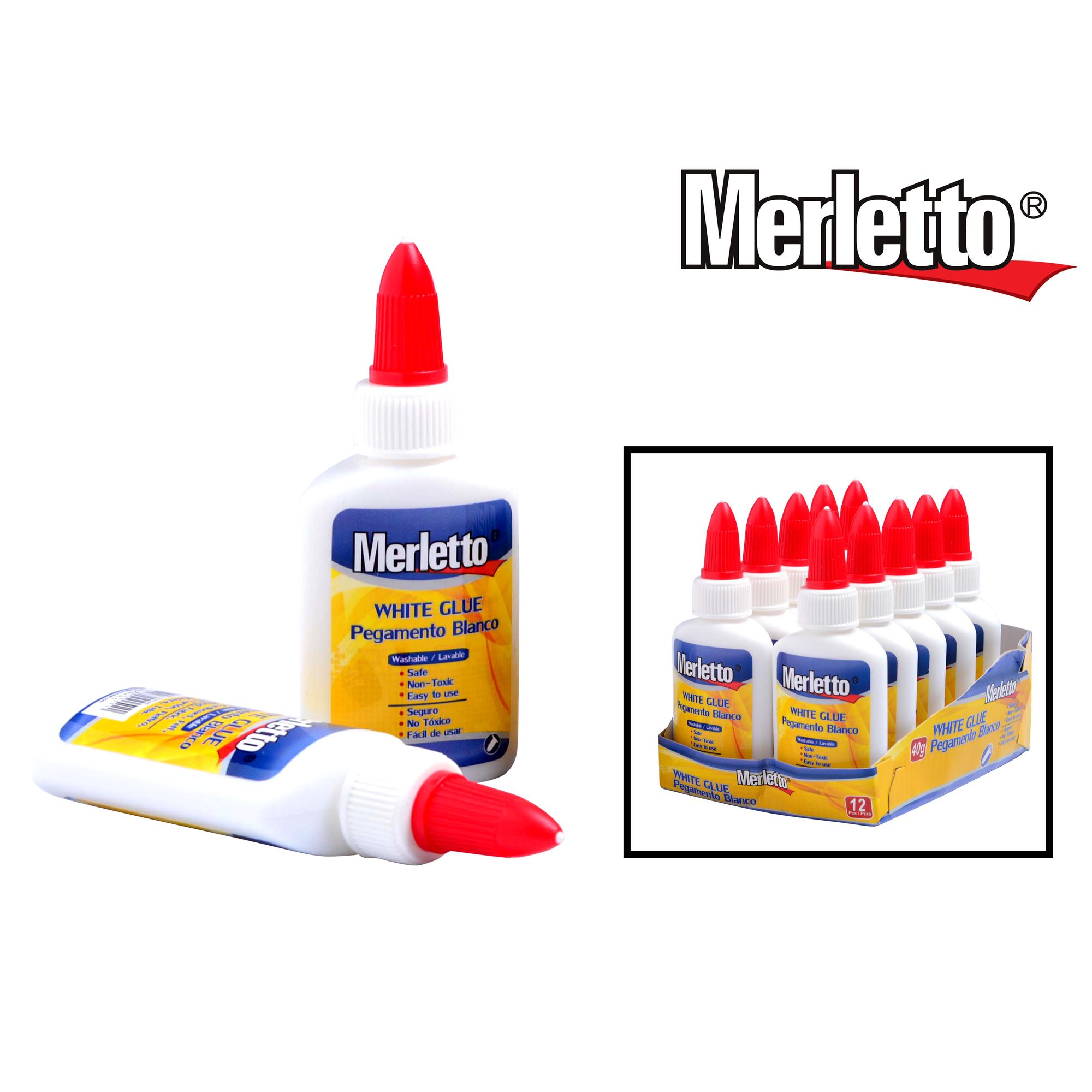Pegamento Blanco Merletto 40g – Adhesivo escolar lavable, no tóxico y fácil de usar