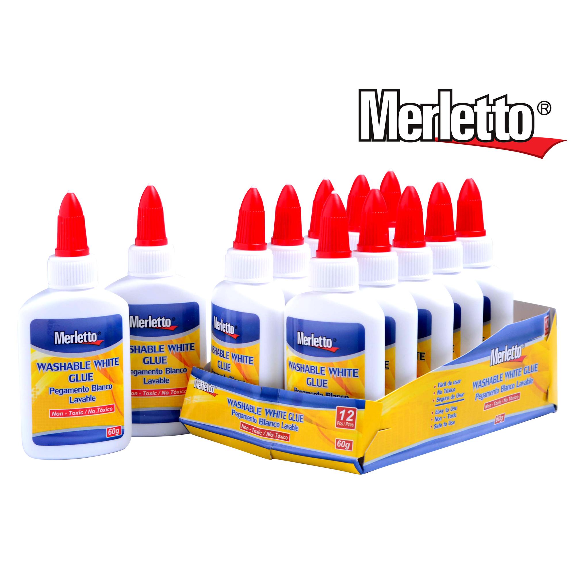 Pegamento Blanco Lavable Merletto 60g – Adhesivo escolar no tóxico y fácil de usar para papel y manualidades
