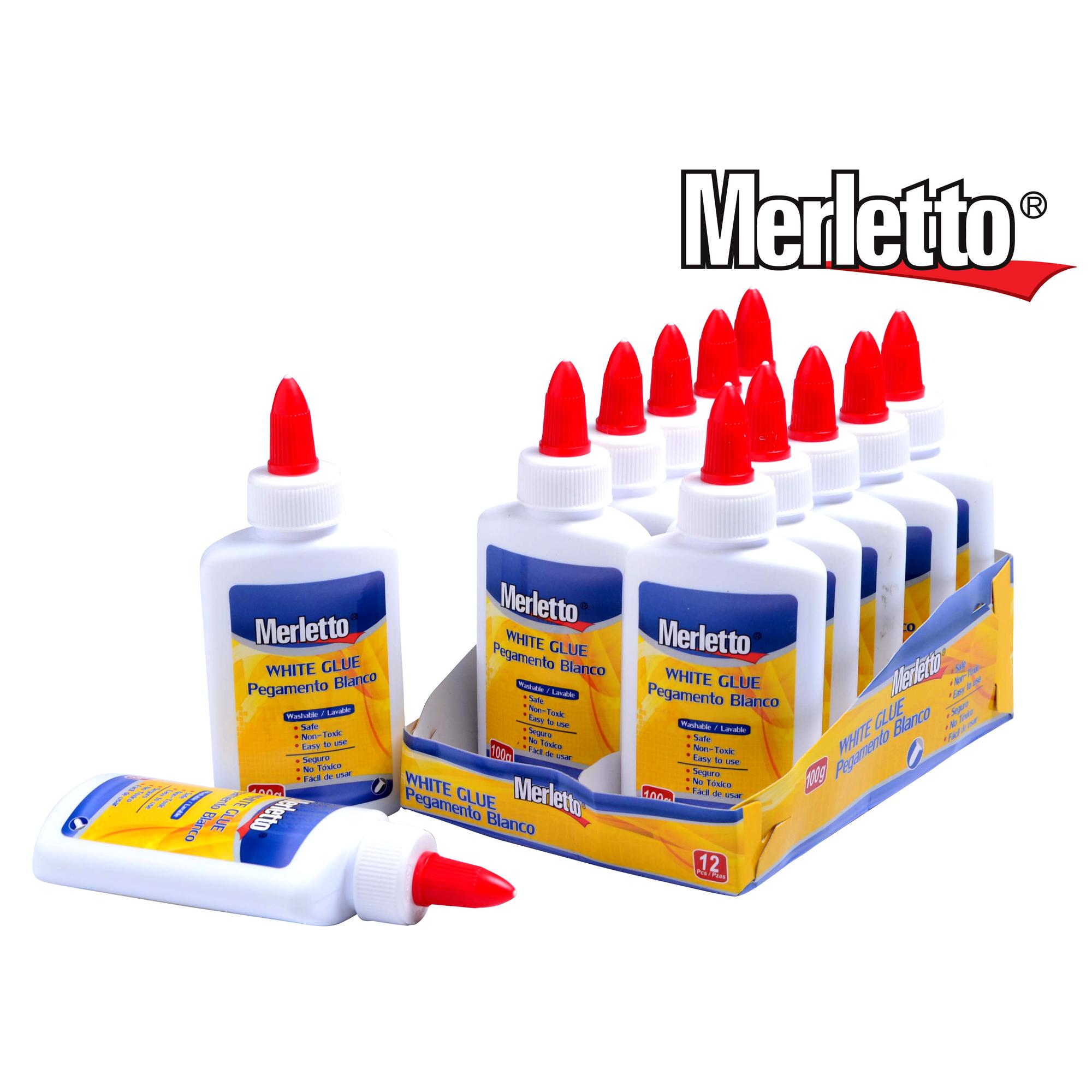 Pegamento Blanco Lavable Merletto 100g – Adhesivo escolar no tóxico, rendidor y fácil de usar