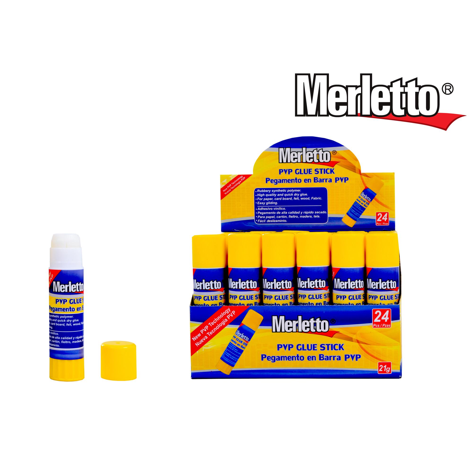 Pegamento en Barra PVP Merletto 21g – Adhesivo escolar limpio, rápido y fácil de usar