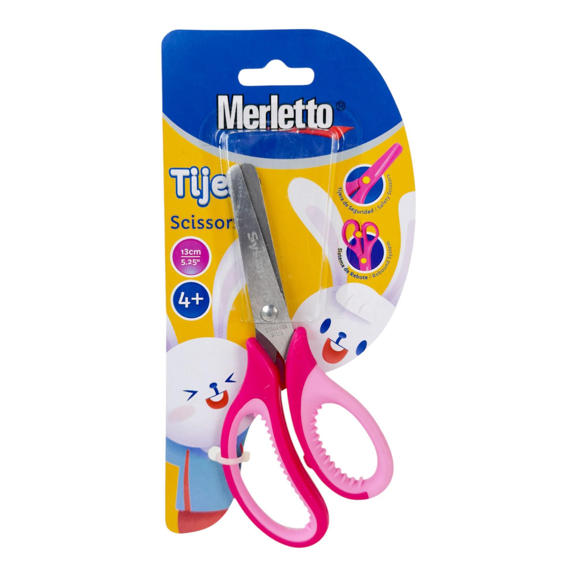 Tijera Merletto Infantil 5.25” Rosa con Sistema de Rebote – Seguridad 4+