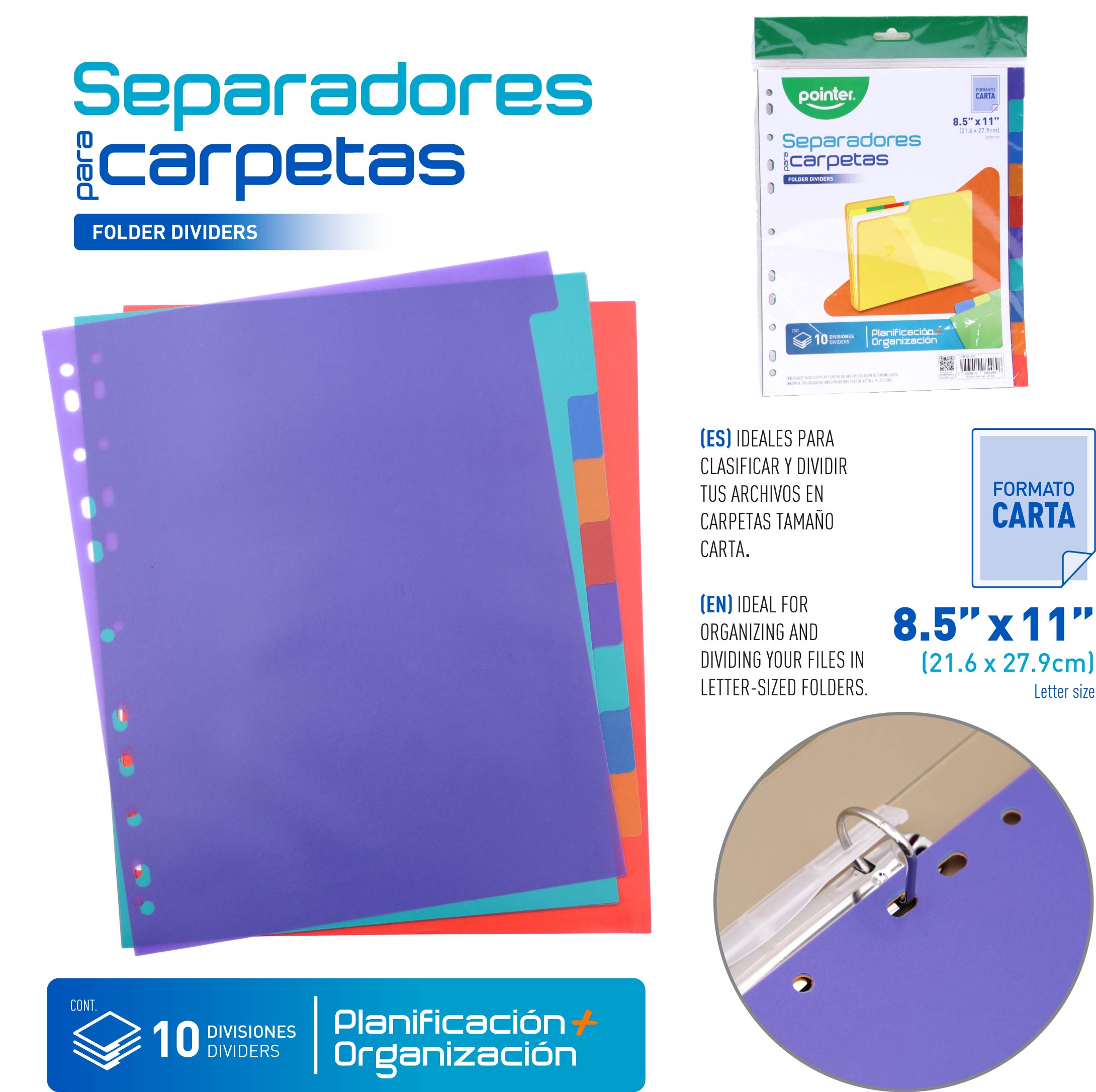 Separadores para Carpetas Pointer – Formato Carta (10 Divisiones)