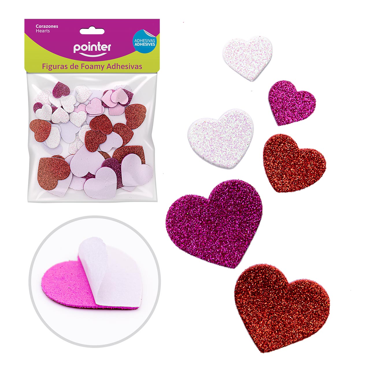 Figuras de Foamy Adhesivas – Corazones con Glitter