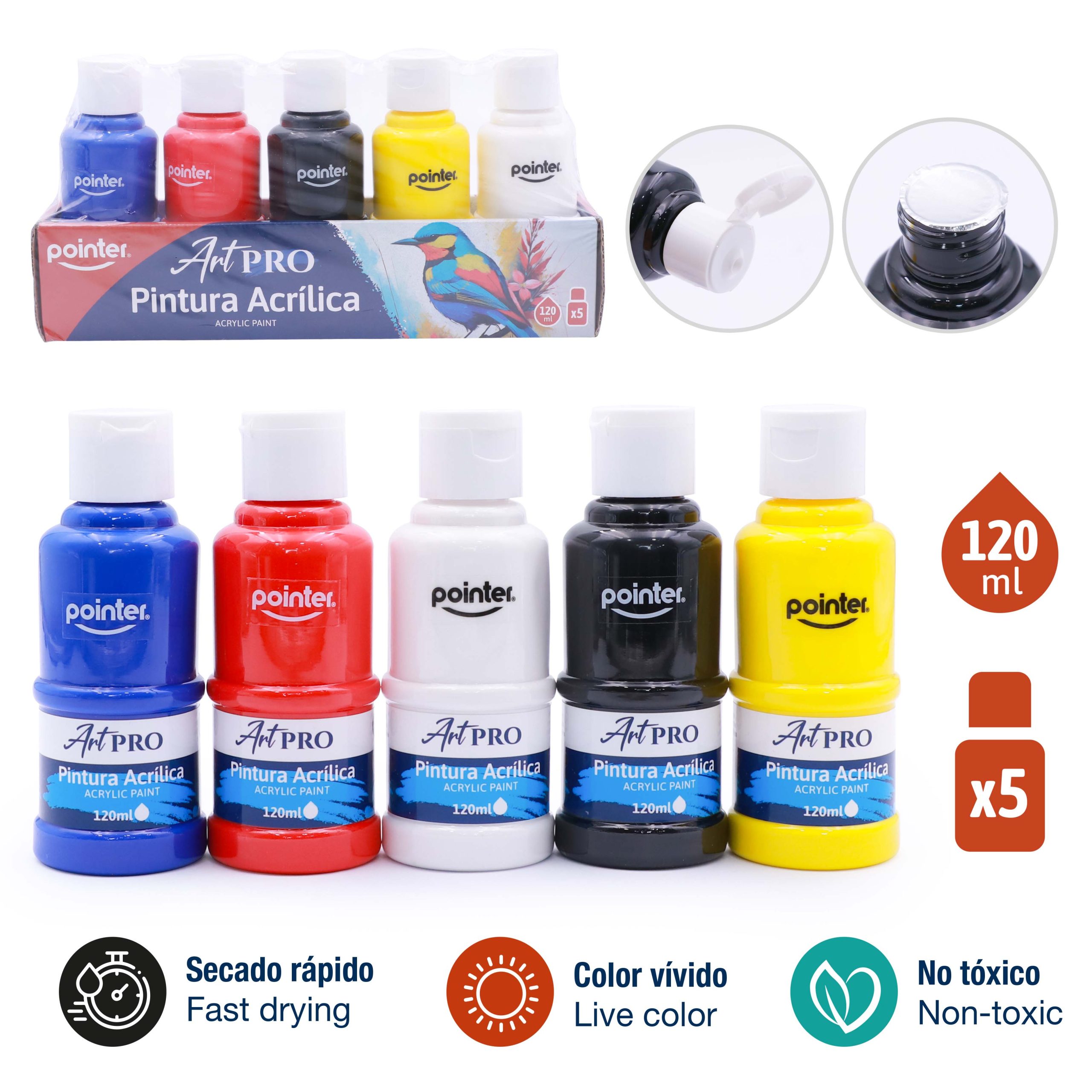 Pintura Acrílica Pointer Art Pro – Set Básico x5 (120 ml)