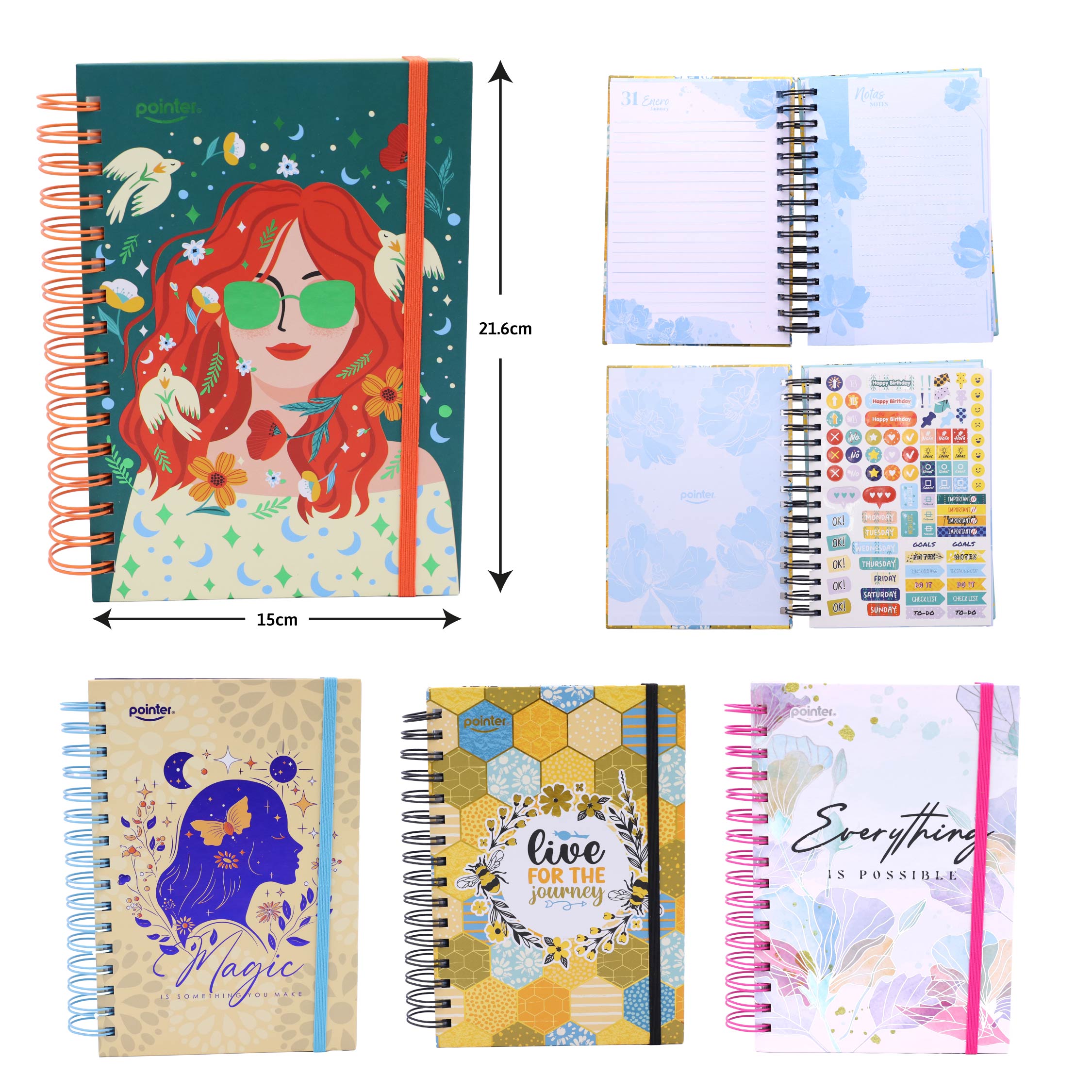 Agenda / Cuaderno Espiralado Pointer Ilustrado – 15 × 21.6 cm