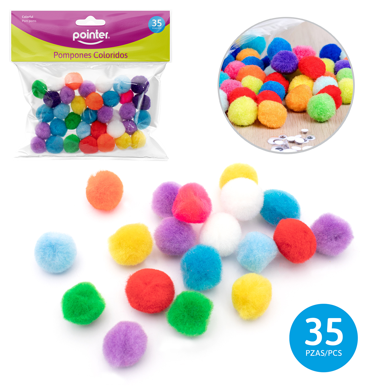 Pompones Coloridos para Manualidades – Set de 35 Piezas