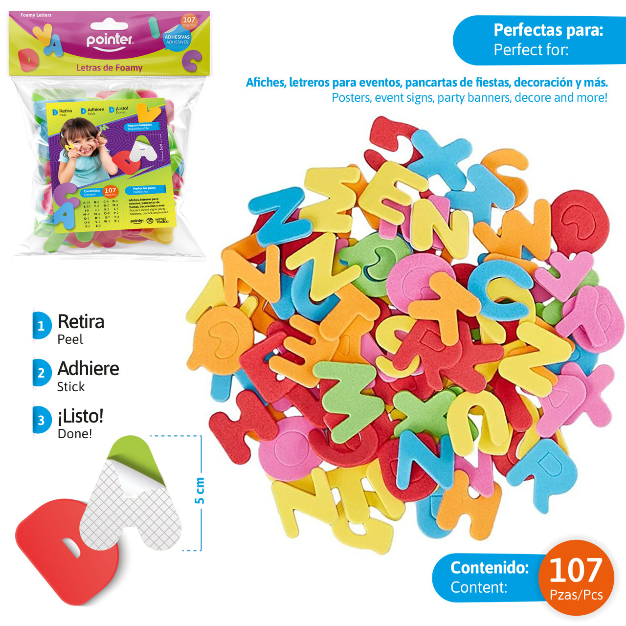 Letras de Foamy Adhesivas Multicolor – Set de 107 Piezas