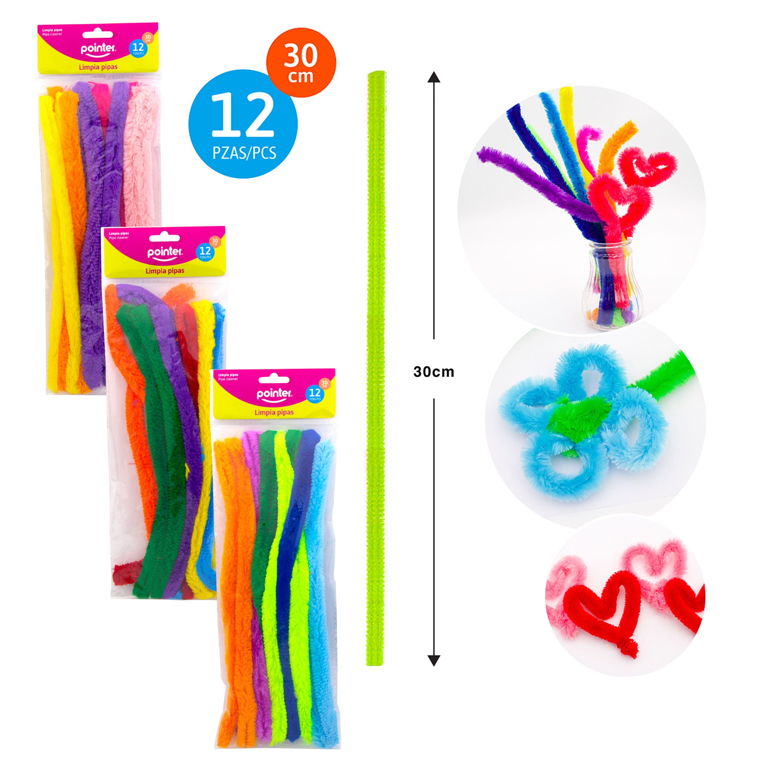 Limpiapipas Pointer de Colores Surtidos – 30 cm (Paquete de 12 Piezas)