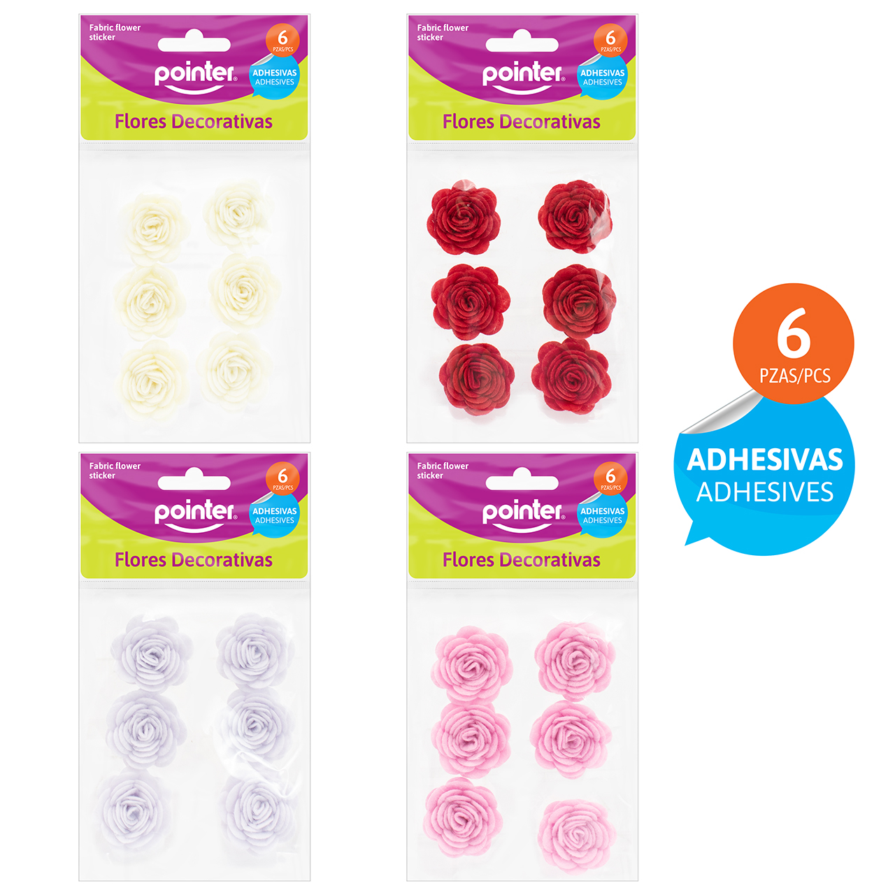 Flores Decorativas de Tela Adhesivas – Rosas Surtidas (6 Piezas)