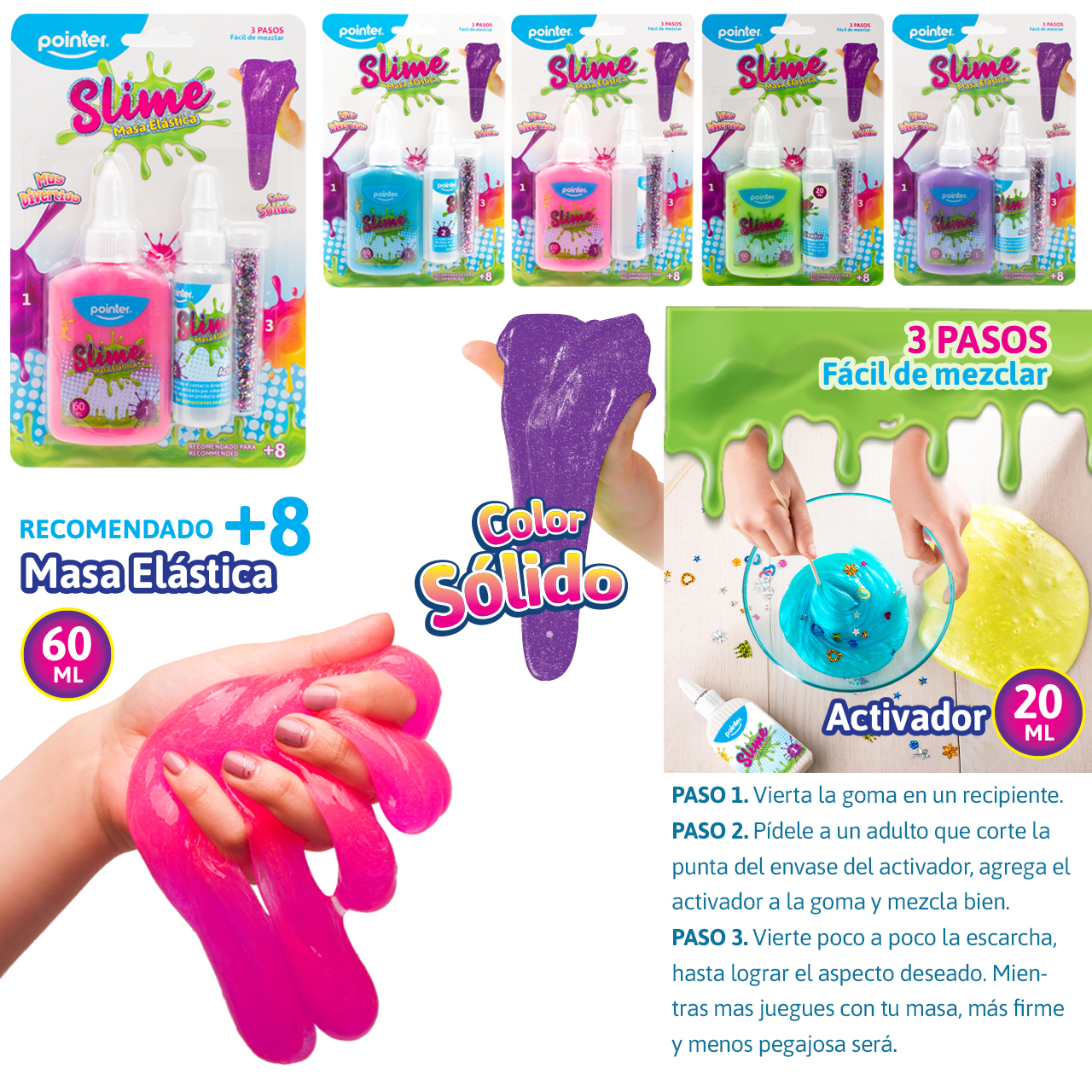 Kit Slime Masa Elástica con Activador y Escarcha – Colores Surtidos (60 ml)