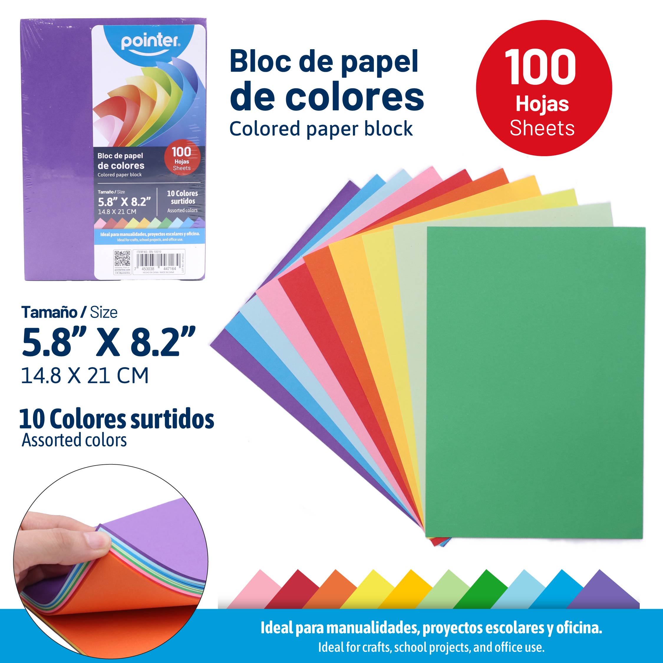 Bloc de Papel de Colores 100 Hojas Pointer