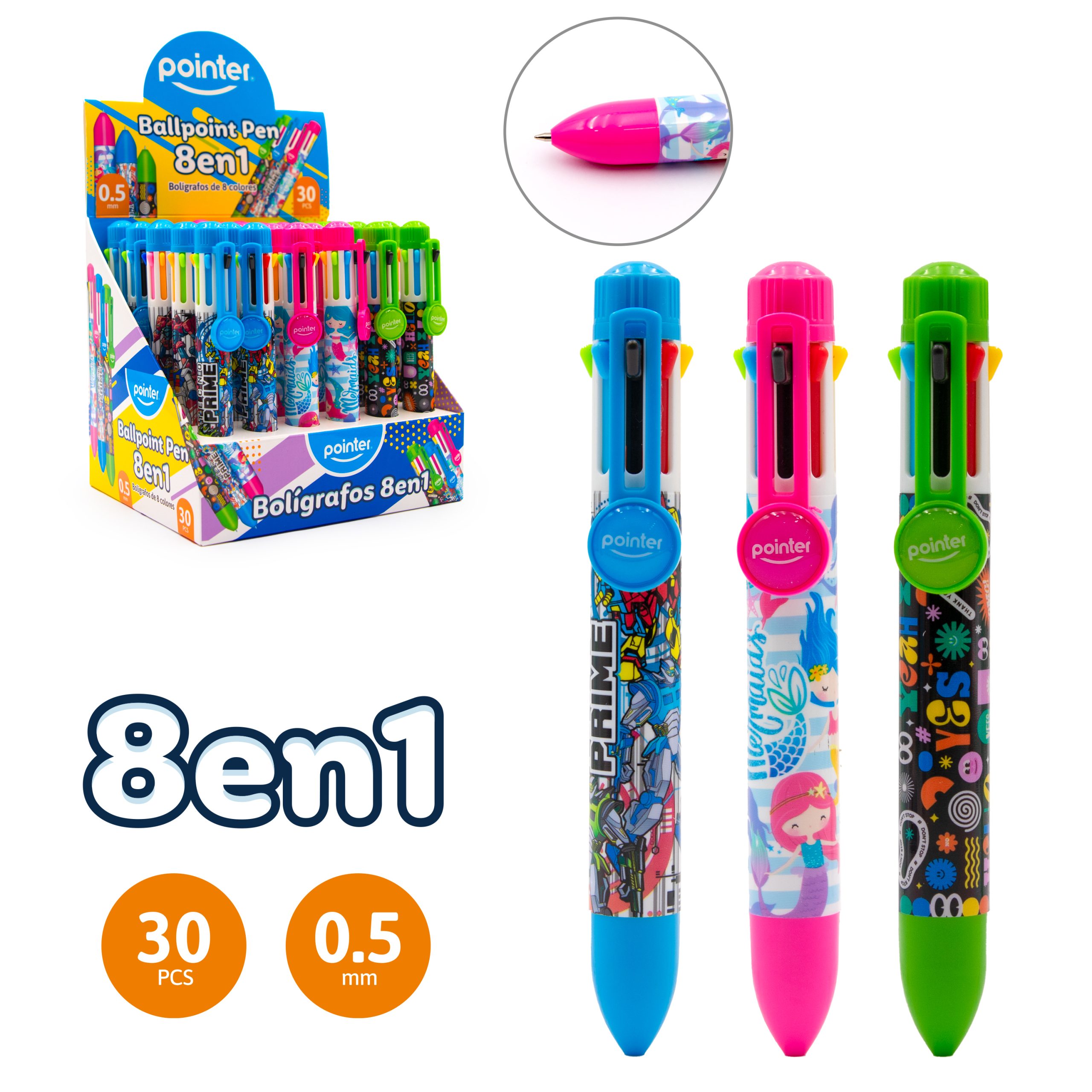 Bolígrafo 8 en 1 – 8 Colores – Punta 0.5 mm (Pack 30 PCS) Pointer
