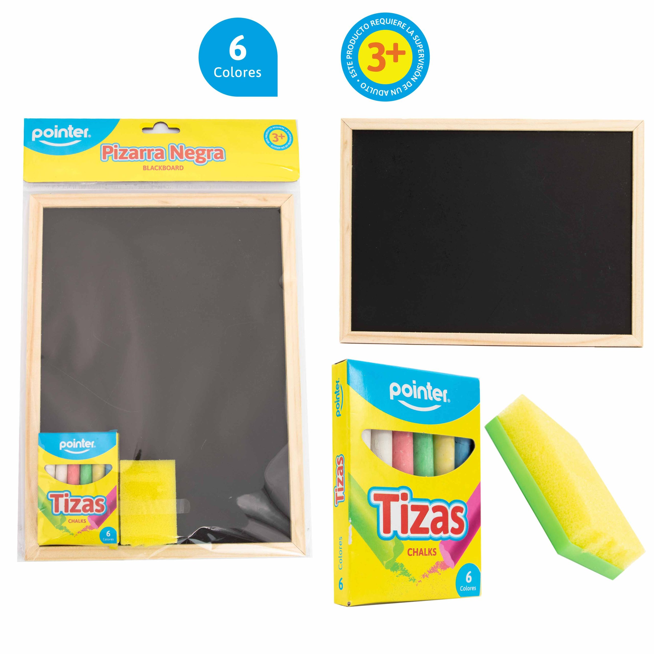 Pizarra Negra Infantil con Tizas y Borrador (6 Colores) – +3 Años Pointer