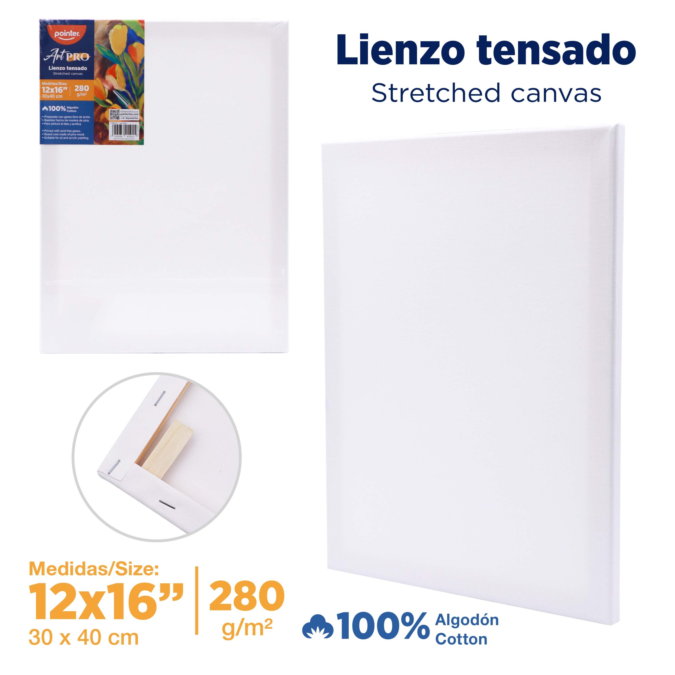 Lienzo Tensado Art PRO 12 x 16 pulgadas (280 g/m²)