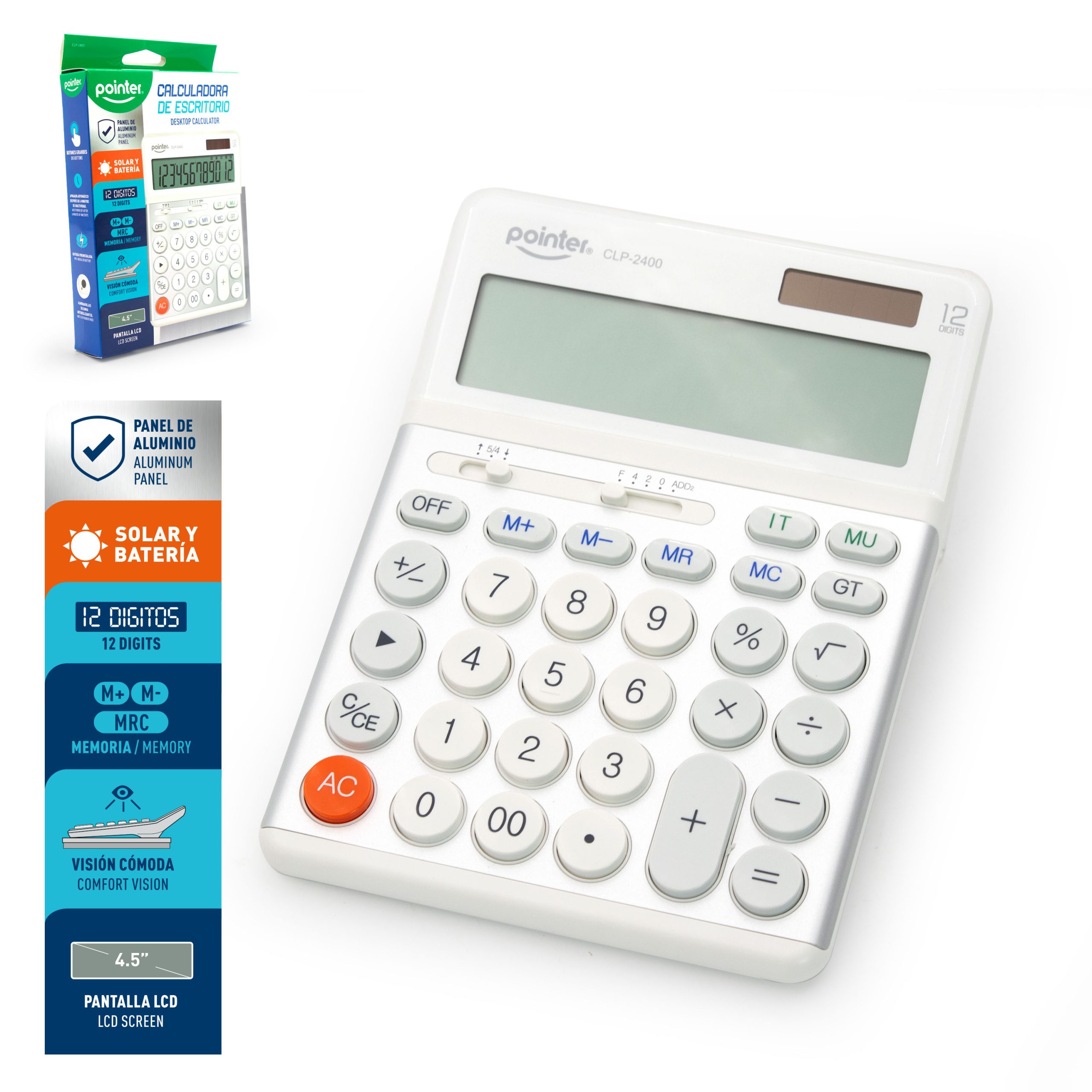 Calculadora de Escritorio 12 Dígitos con Panel de Aluminio – Desktop Calculator Pointer