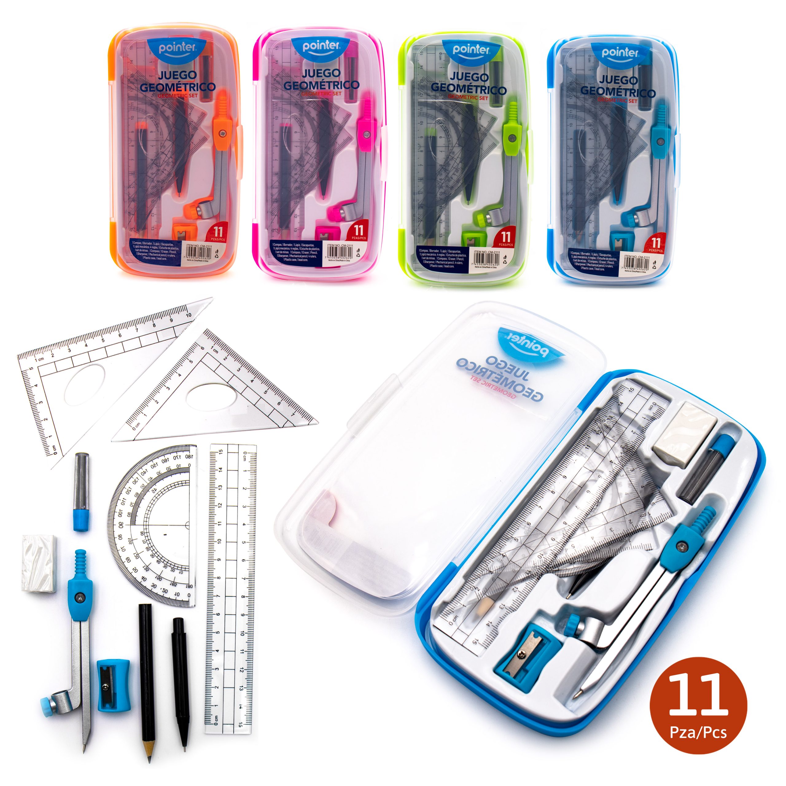 Juego Geométrico Escolar 11 Piezas – Estuche Rígido Pointer