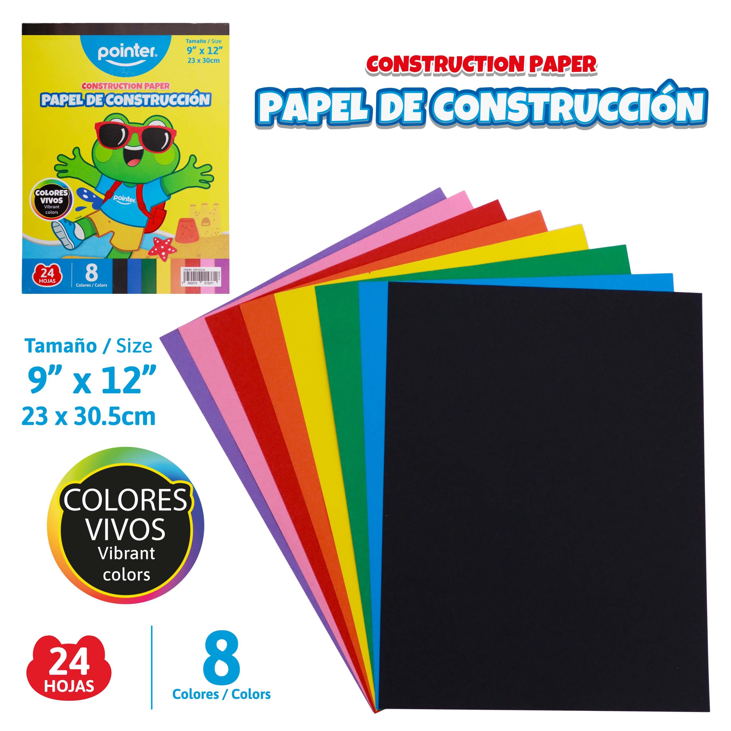 Papel de Construcción 9”x12” – Colores Vivos (24 hojas) Pointer