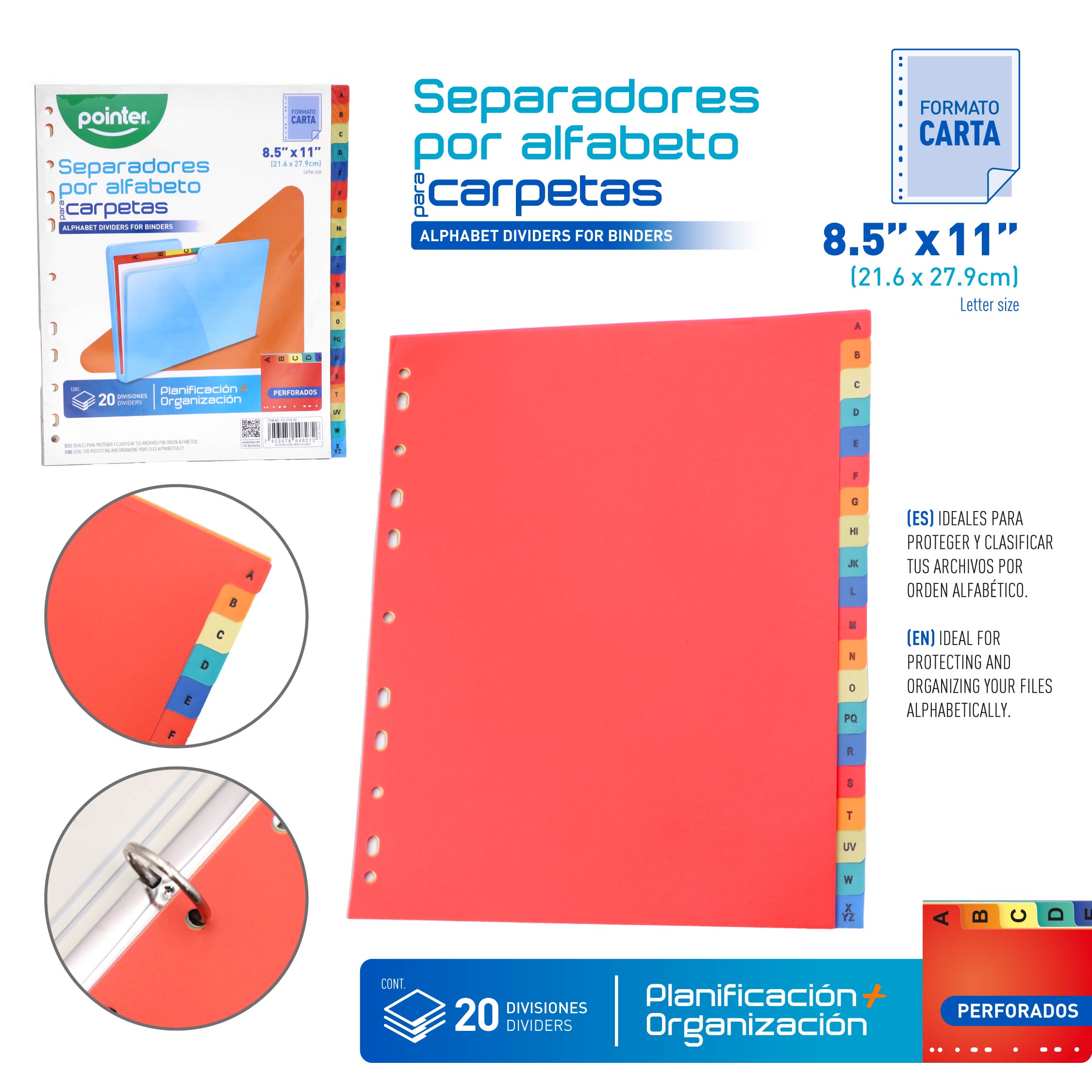 Separadores por Alfabeto para Carpetas Tamaño Carta 8.5” × 11” – 20 Divisiones