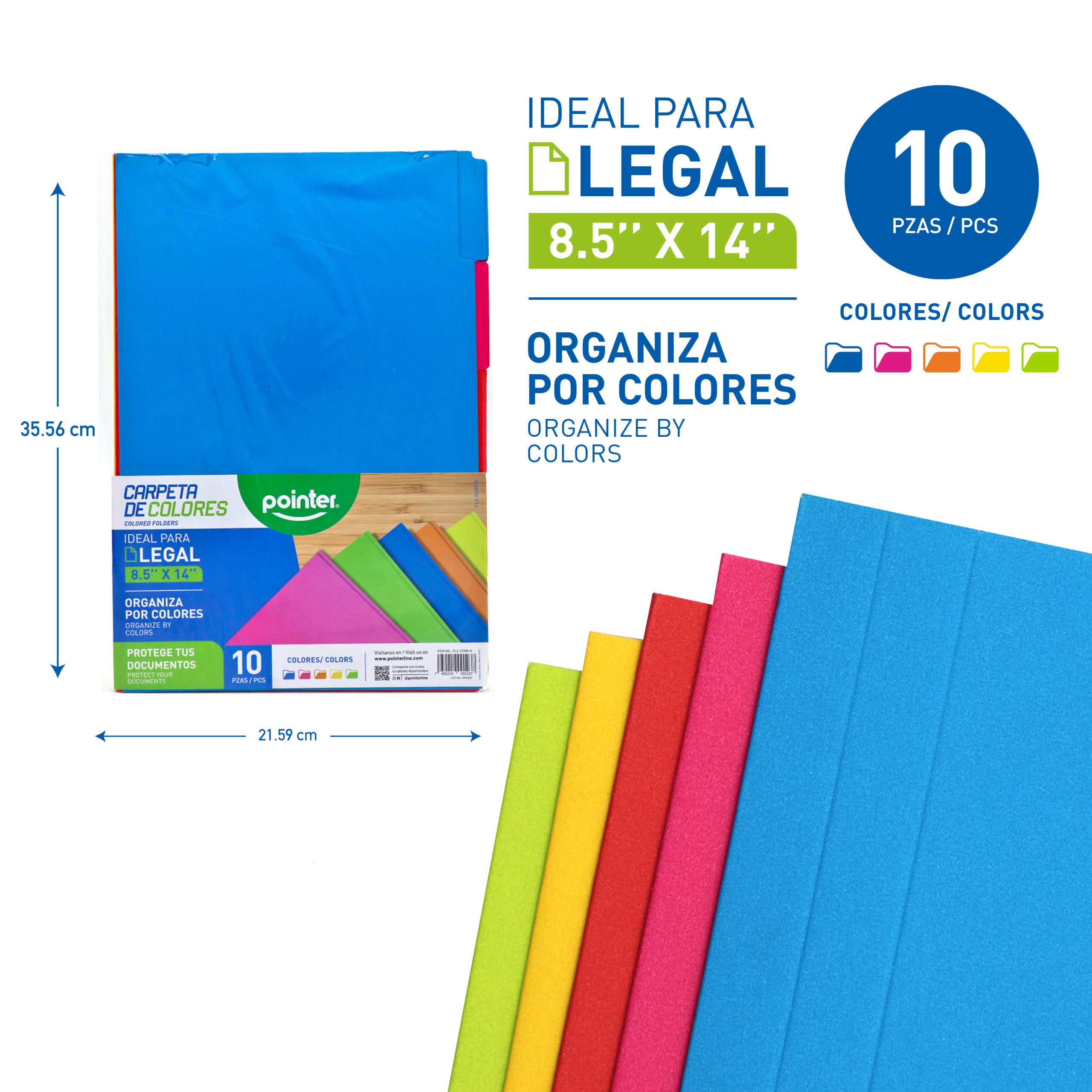 Carpeta de Colores Tamaño Legal 8.5” × 14” – Paquete de 10 Unidades