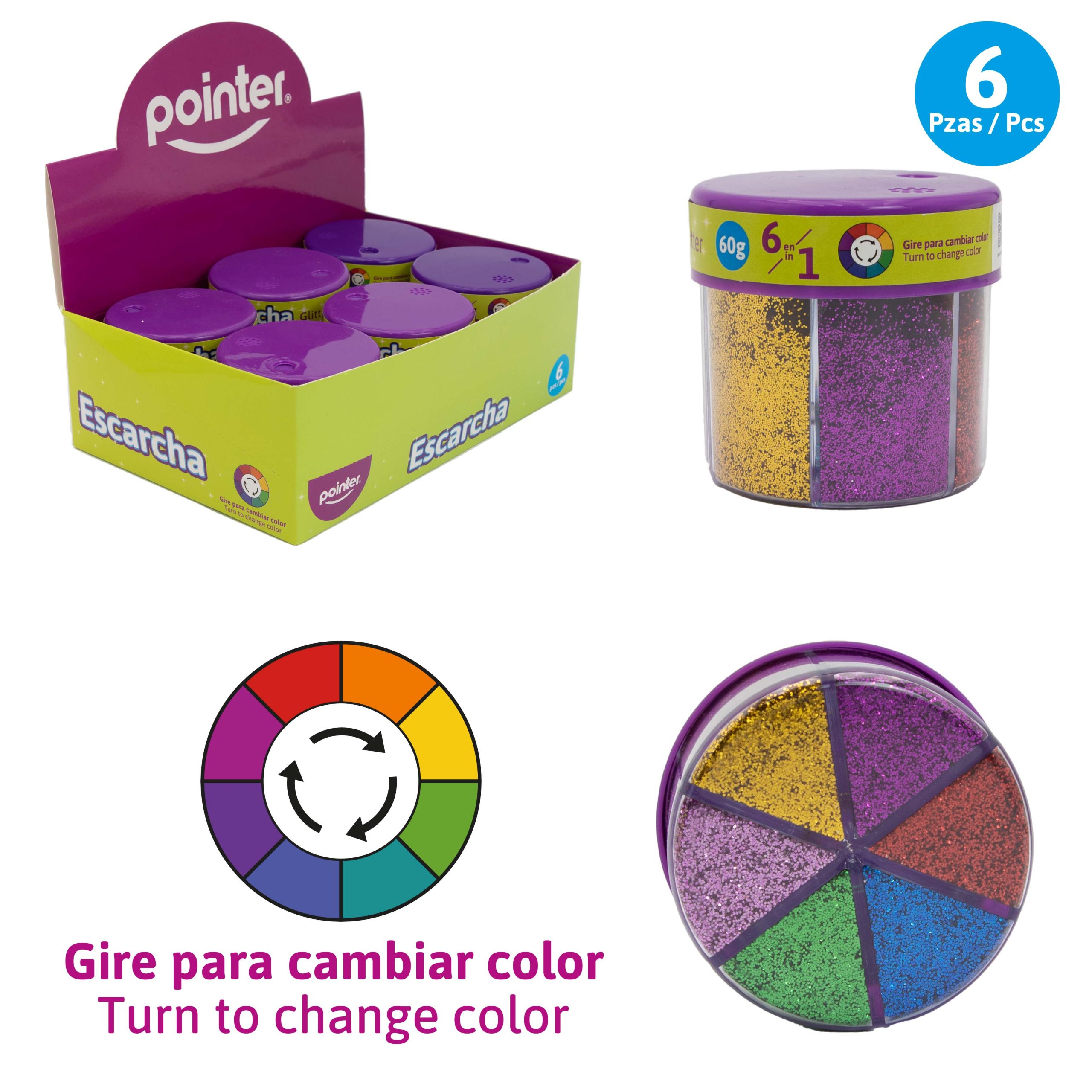 Escarcha Glitter Multicolor Pointer 6 en 1 – Set de 6 Colores