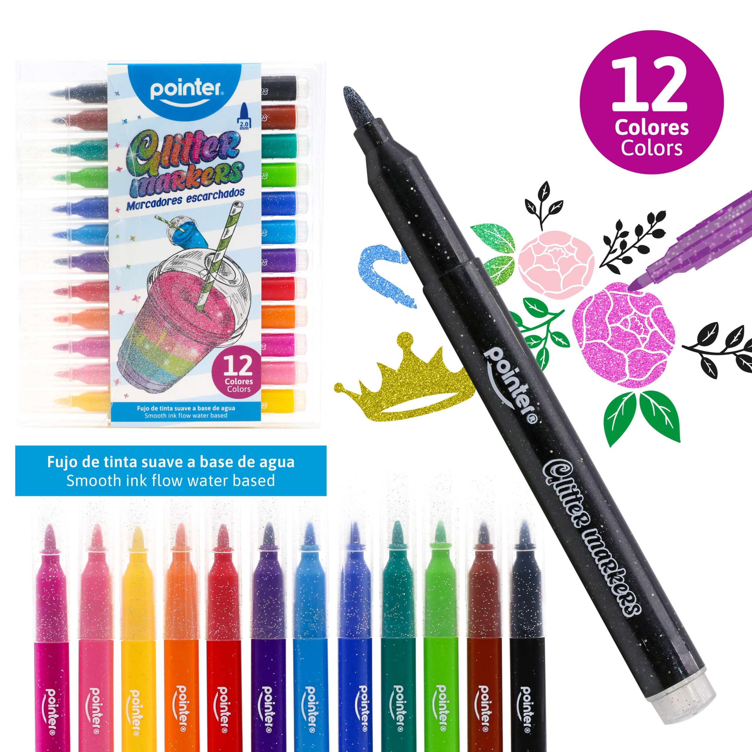 Marcadores Escarchados Glitter Markers Pointer – Set de 12 Colores
