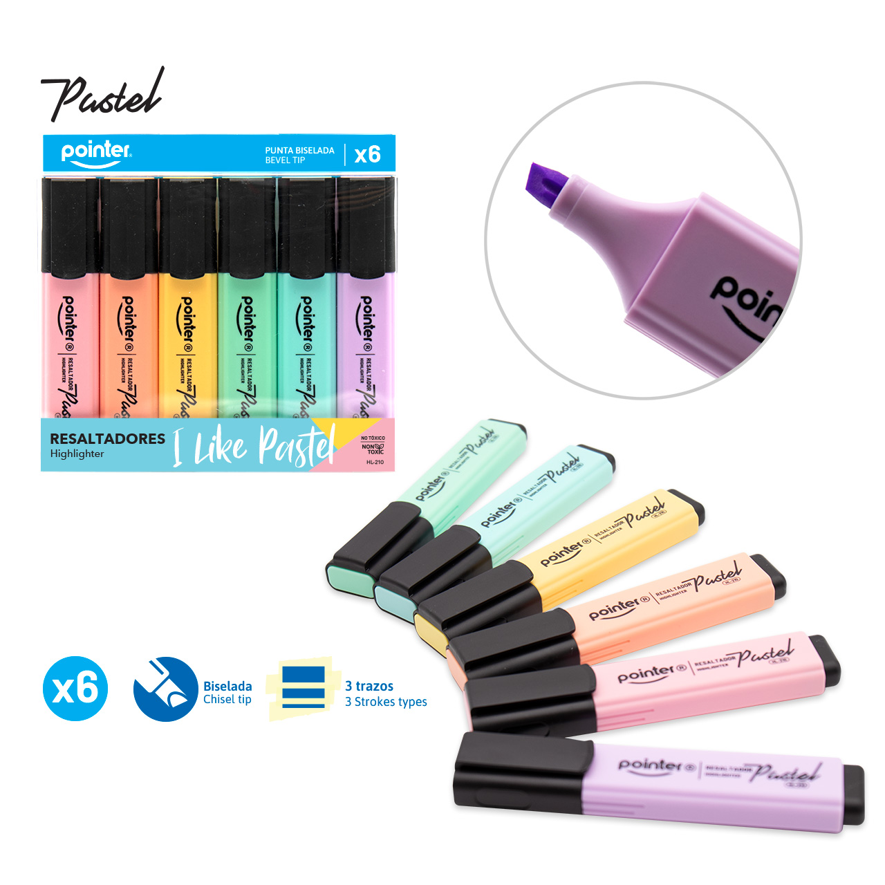 Resaltadores Pastel Pointer “I Like Pastel” – Set de 6 Colores