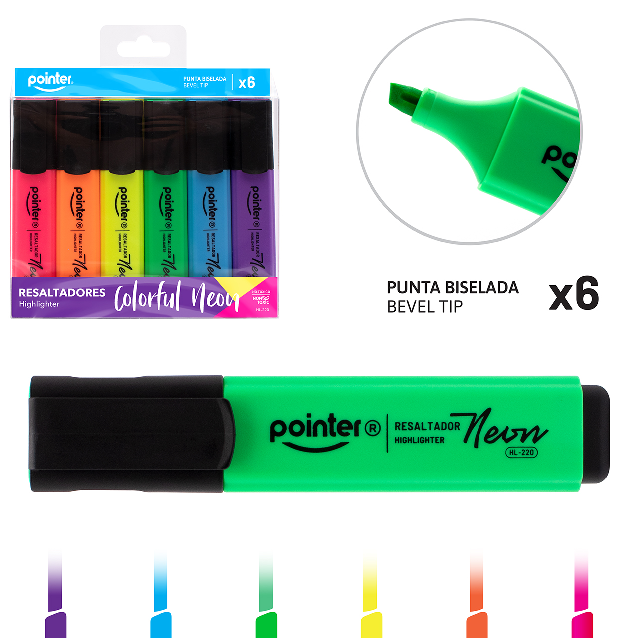 Resaltadores Neon Pointer “Colorful Neon” – Set de 6 Colores