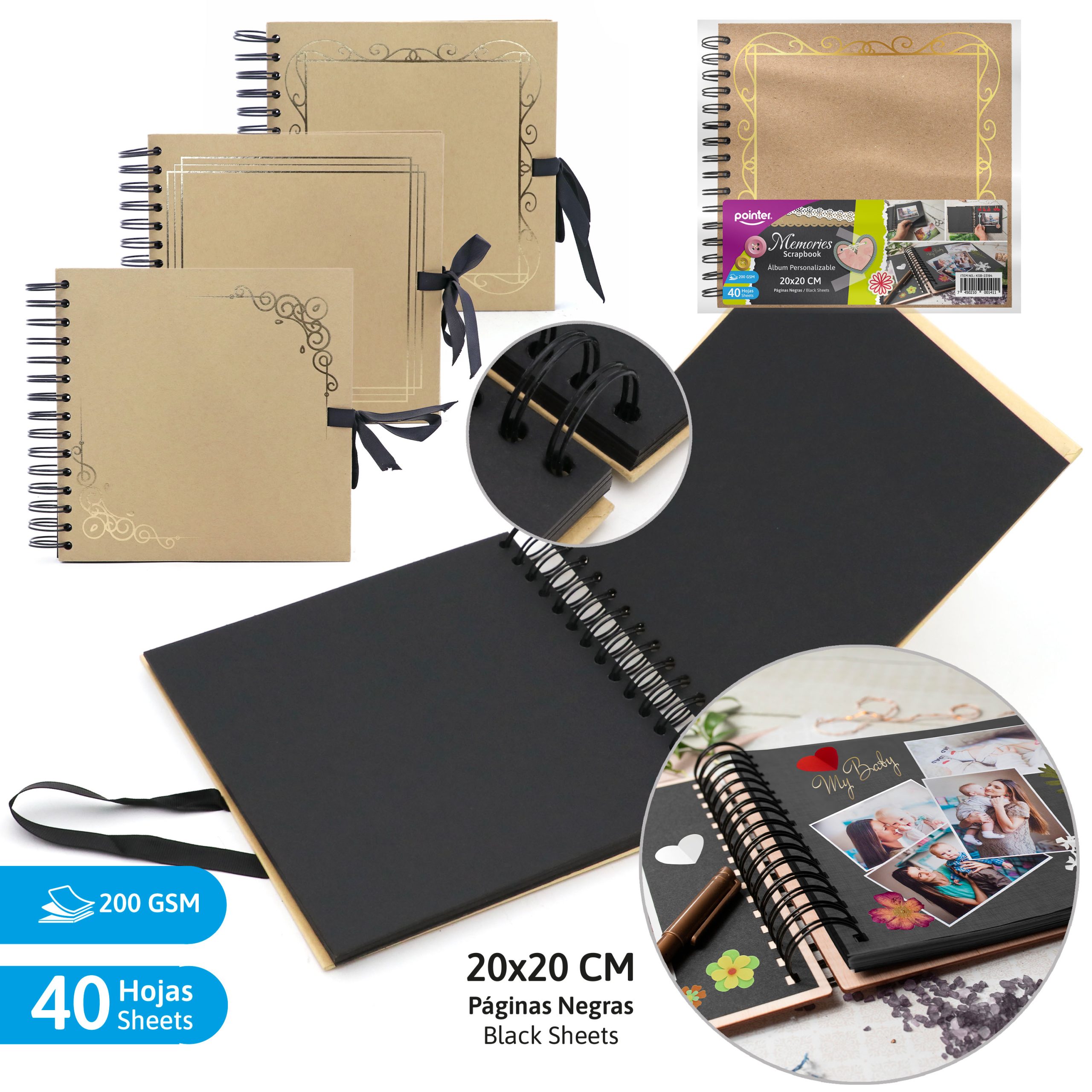 Álbum Scrapbook “Memories” Pointer – 20x20cm (40 Hojas Negras)