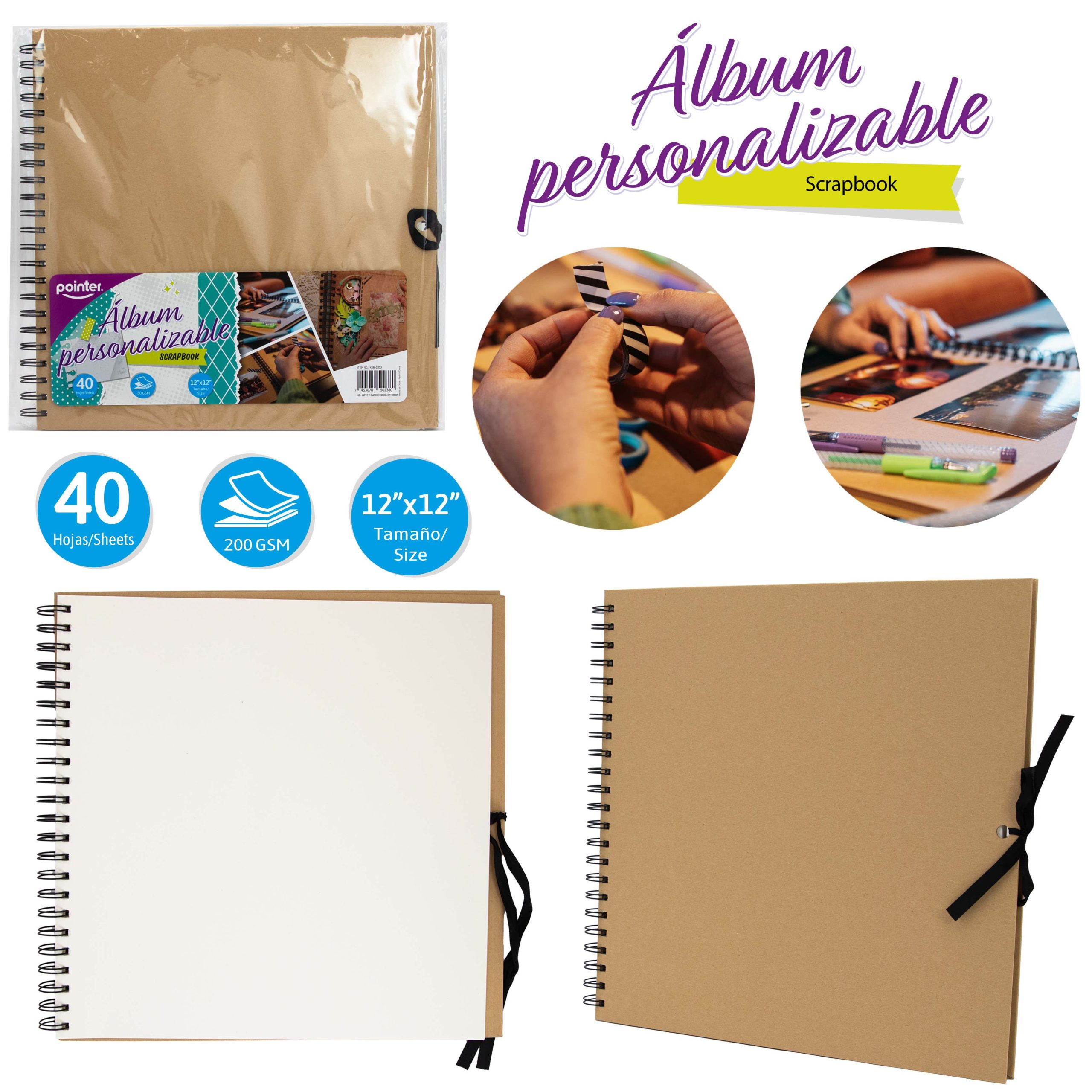 Álbum Personalizable Scrapbook Pointer – 12”x12” (40 Hojas)