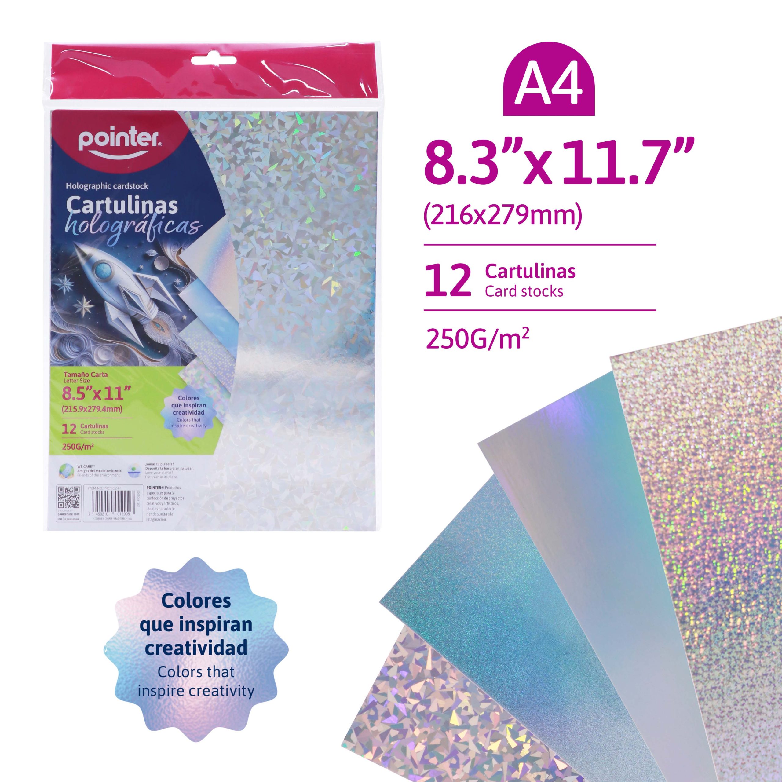 Cartulinas Holográficas Pointer A4 – Pack de 12 (250g/m²)