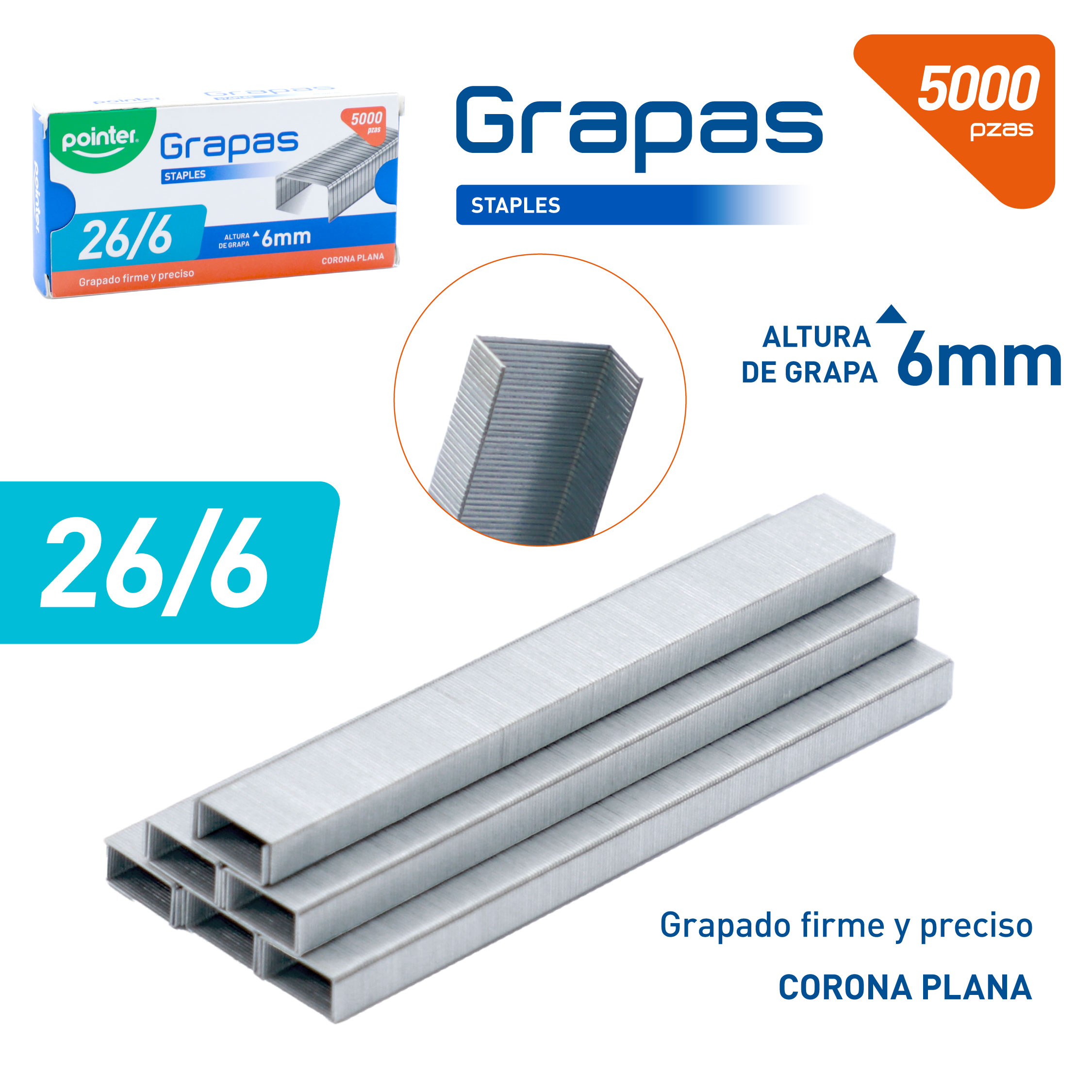 Grapas Pointer 26/6 – Caja x 5,000 piezas