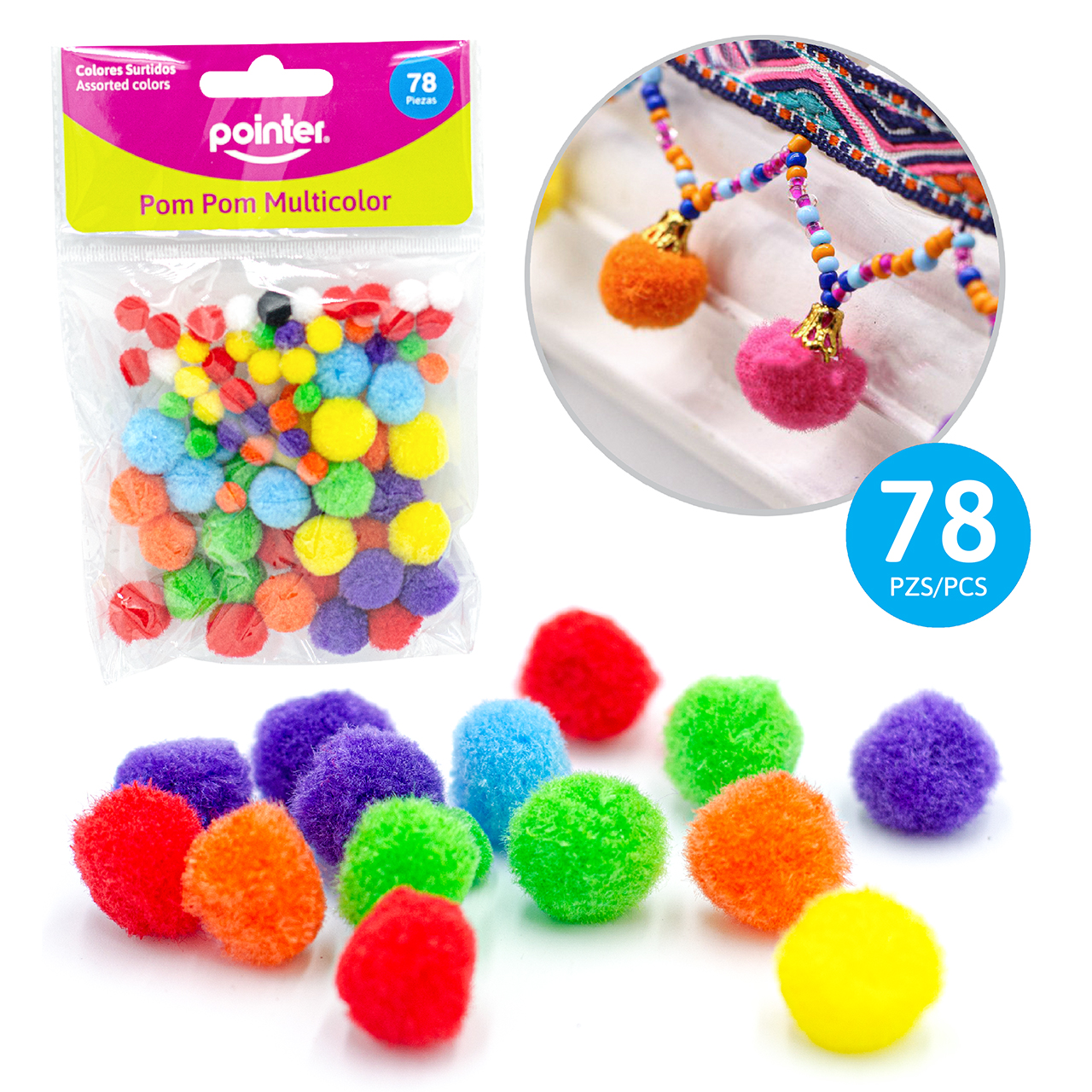 Pom Pom Multicolor para Manualidades (78 piezas) Pointer