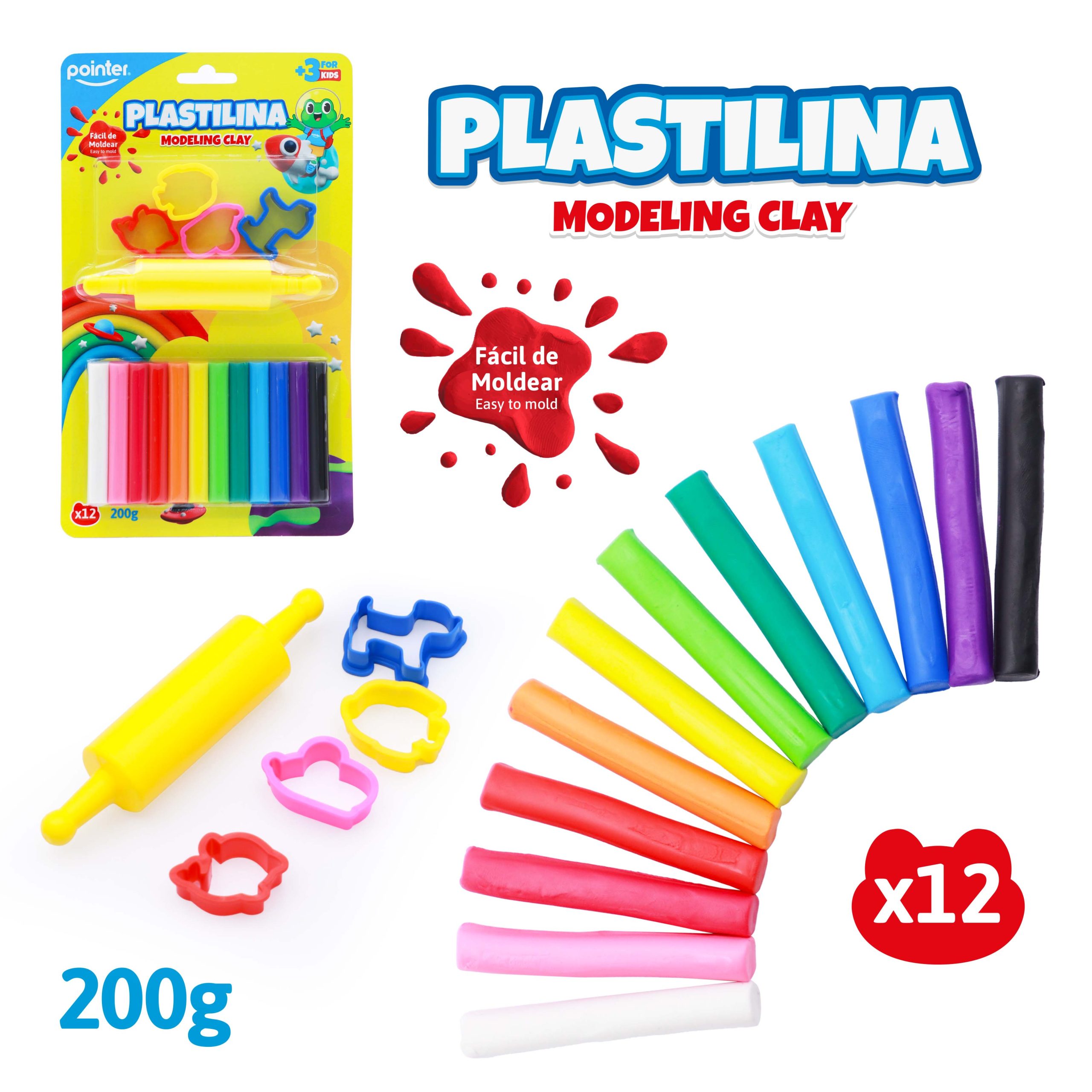 Plastilina Pointer Multicolor con Moldes – 200g (12 Colores) Pointer