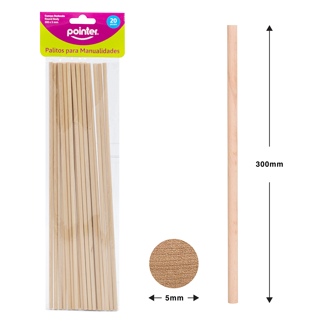 Palitos para Manualidades de Madera Pointer 300×5mm (20 piezas) Pointer