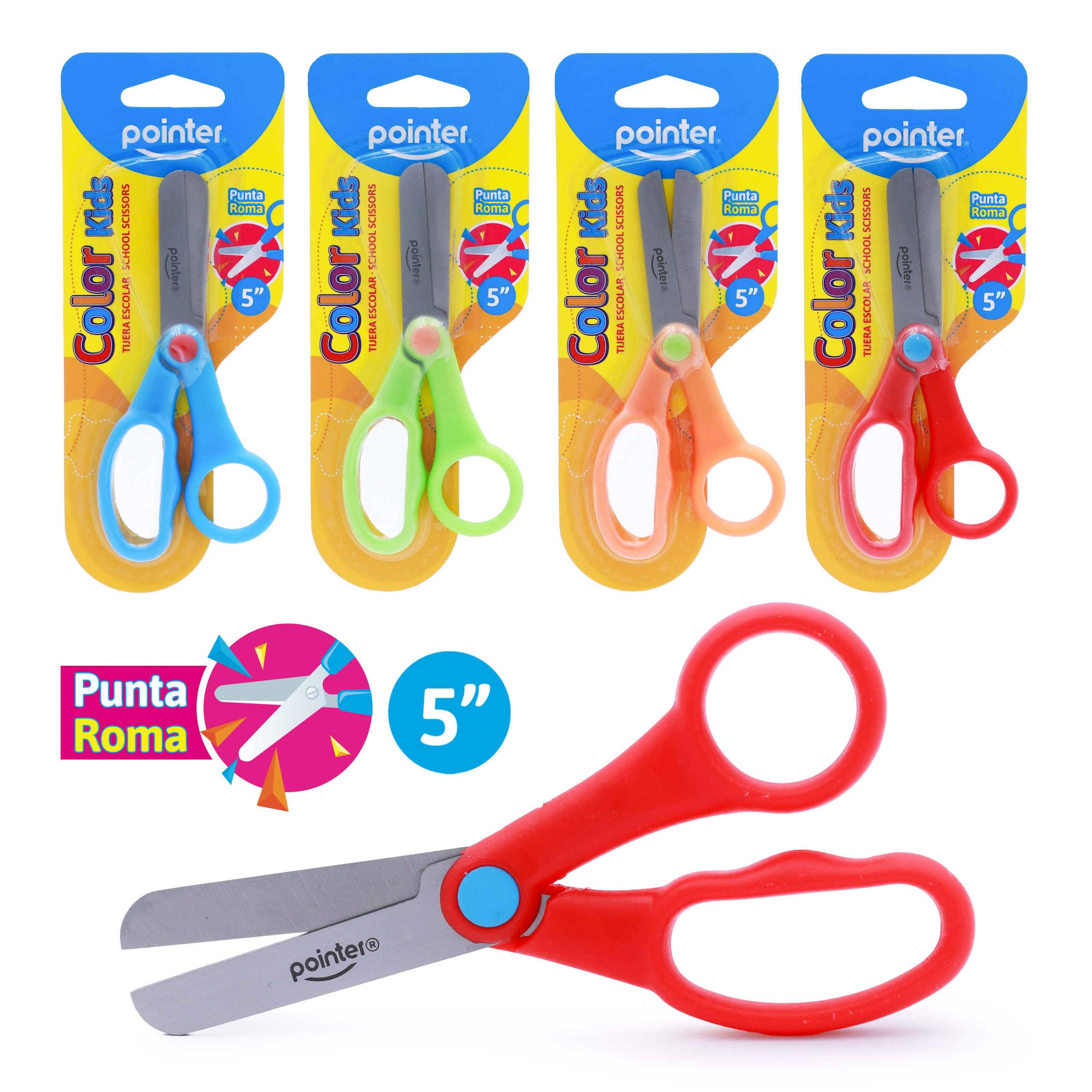 Tijera Escolar Infantil Pointer Color Kids 5” Punta Roma Pointer