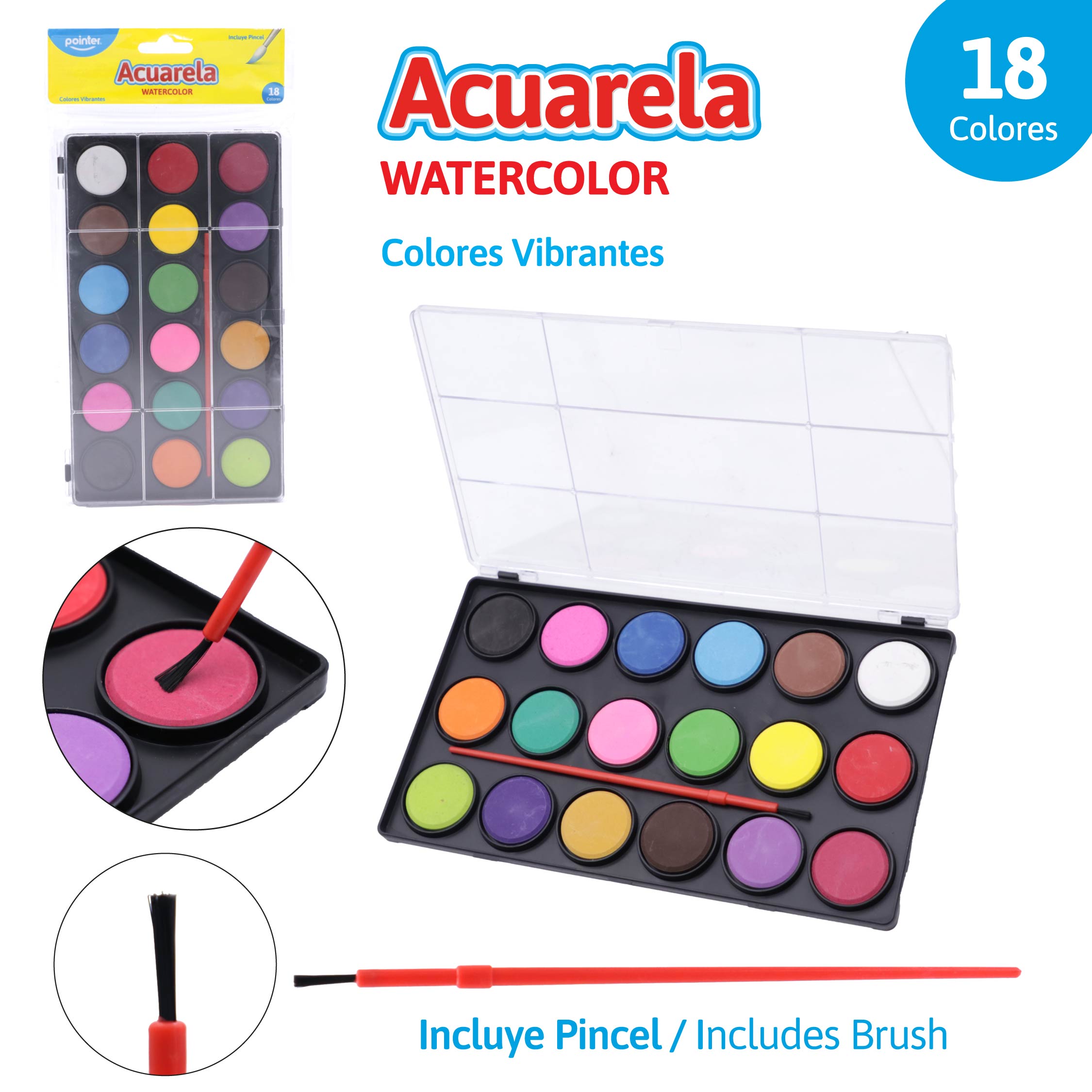 Acuarela Pointer Watercolor – Set de 18 Colores Vibrantes con Pincel Pointer
