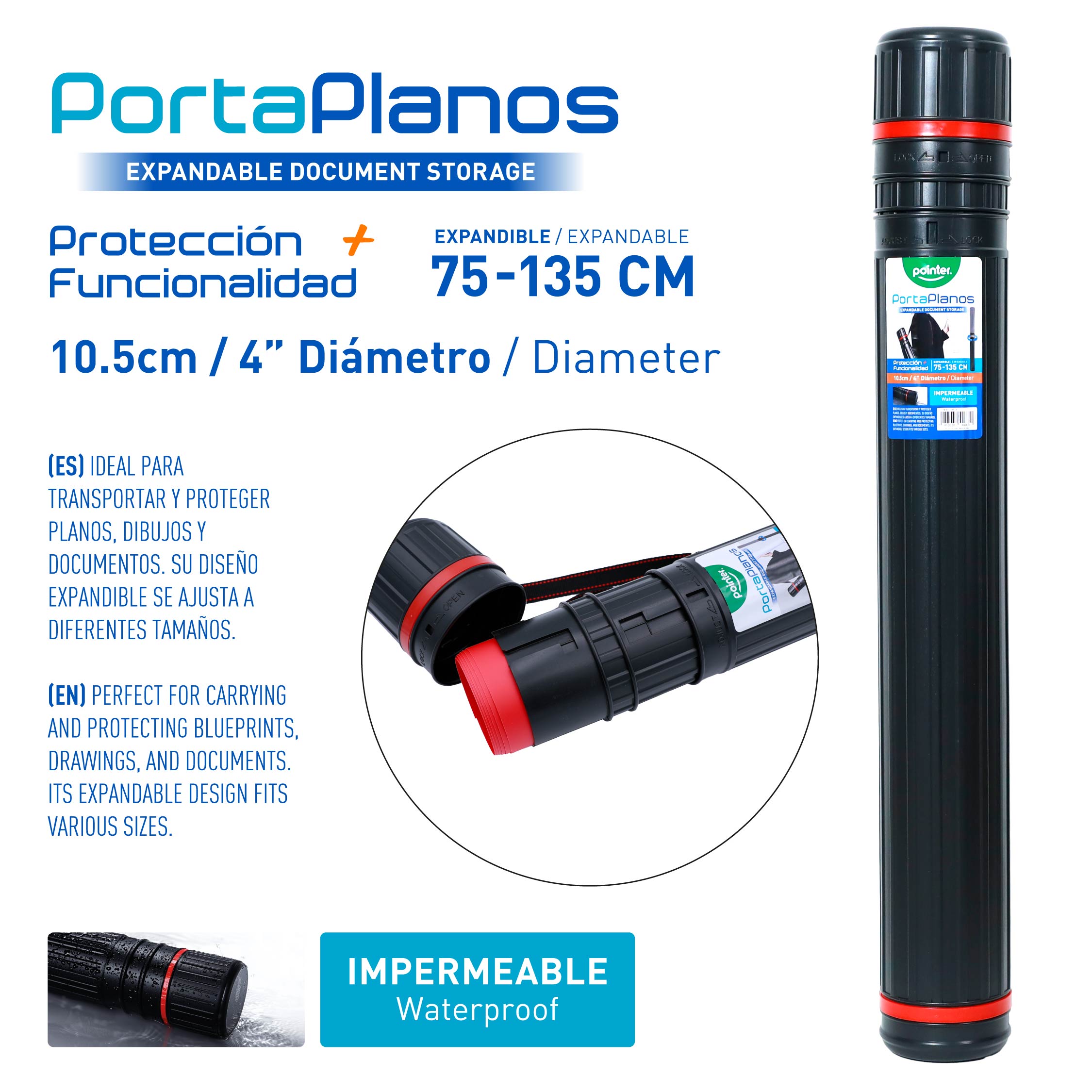 Portaplanos Extensible Impermeable Pointer – Protección Profesional para Planos