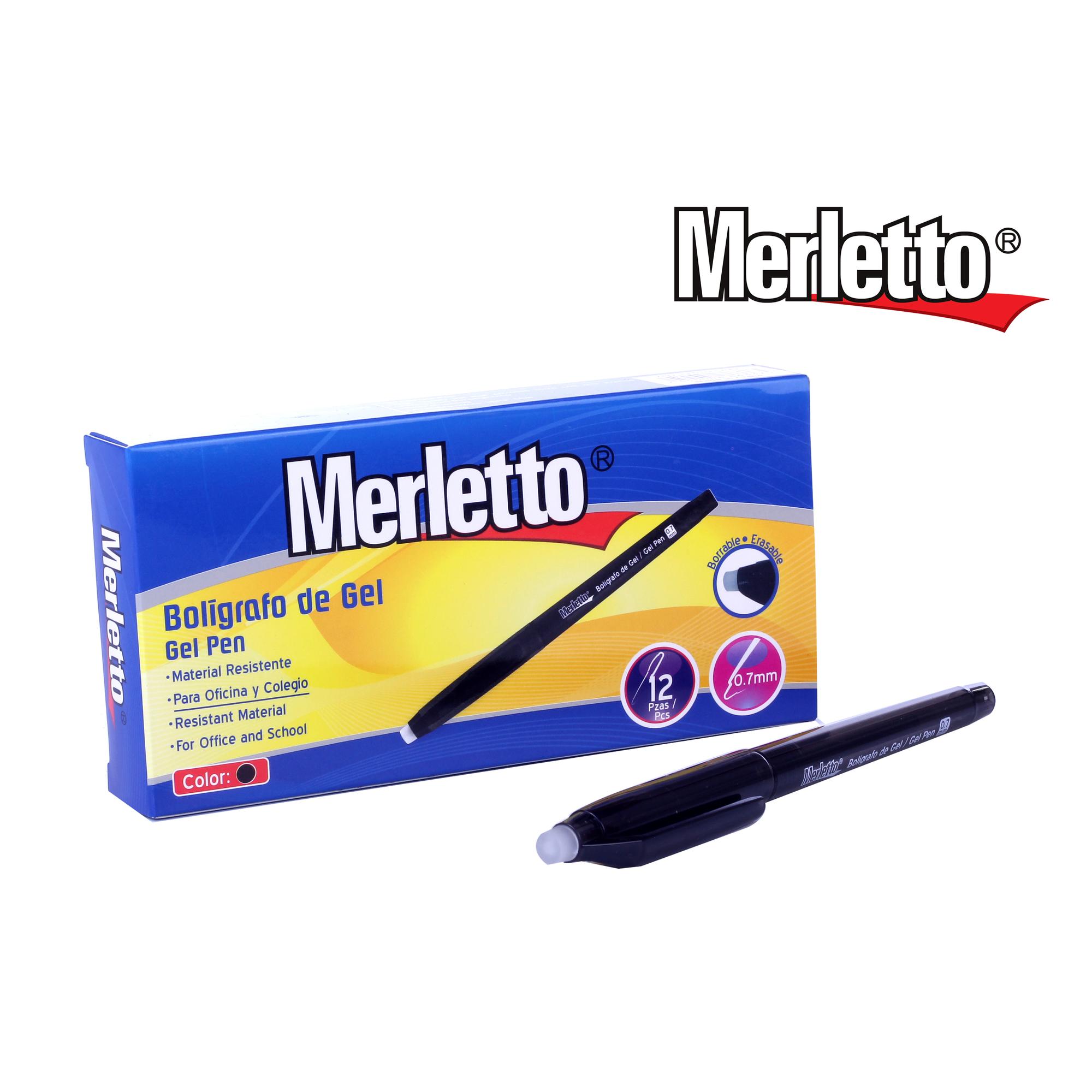 Bolígrafo de Gel Merletto – Negro – Punta 0.7 mm – Caja con 12 Piezas