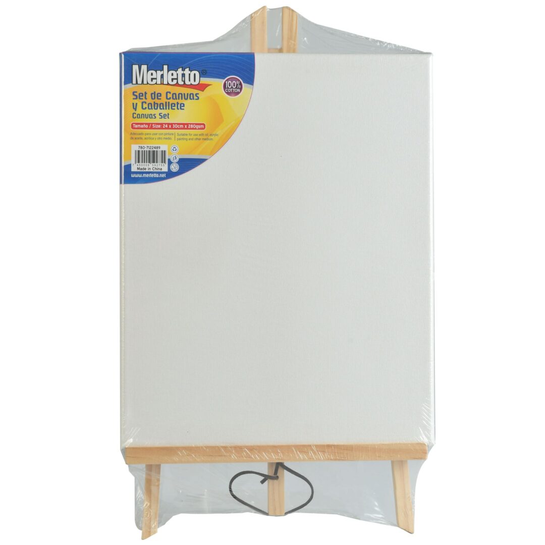 Set de Canvas y Caballete Merletto – 24×30 cm – 100% Algodón – 280g/m²
