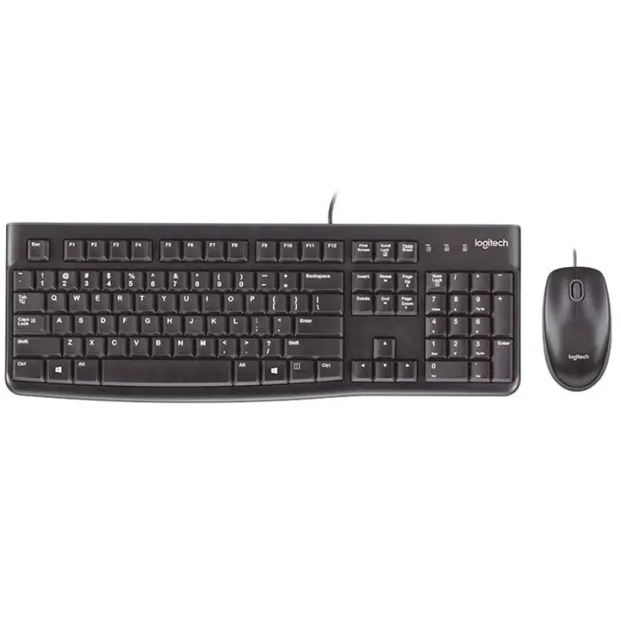 Teclado y Mouse Logitech con Cable USB – Conjunto Clásico para Oficina y Hogar