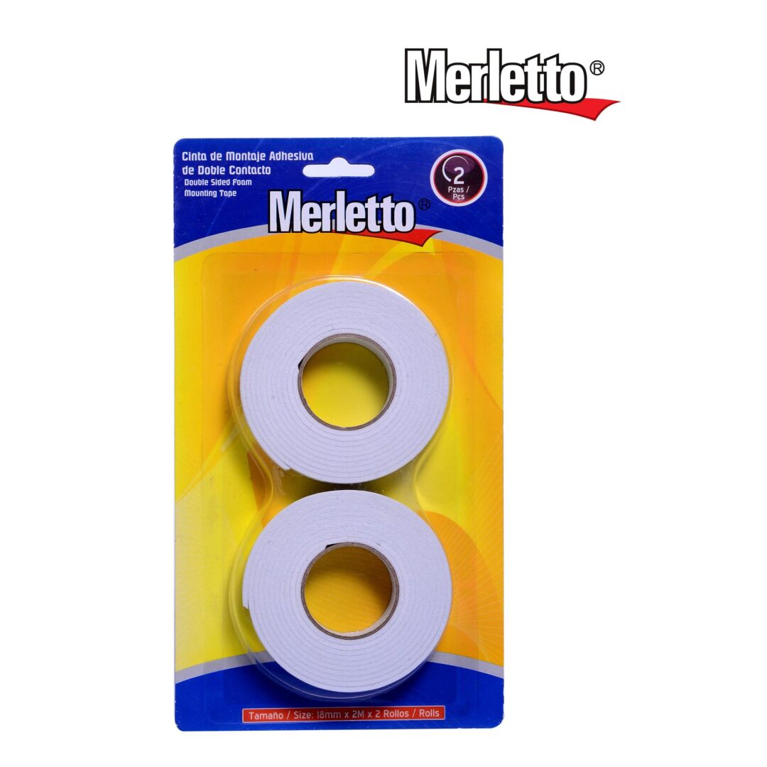 Cinta de Montaje Adhesiva de Doble Contacto Merletto – 18mm x 2m – Pack 2 Rollos