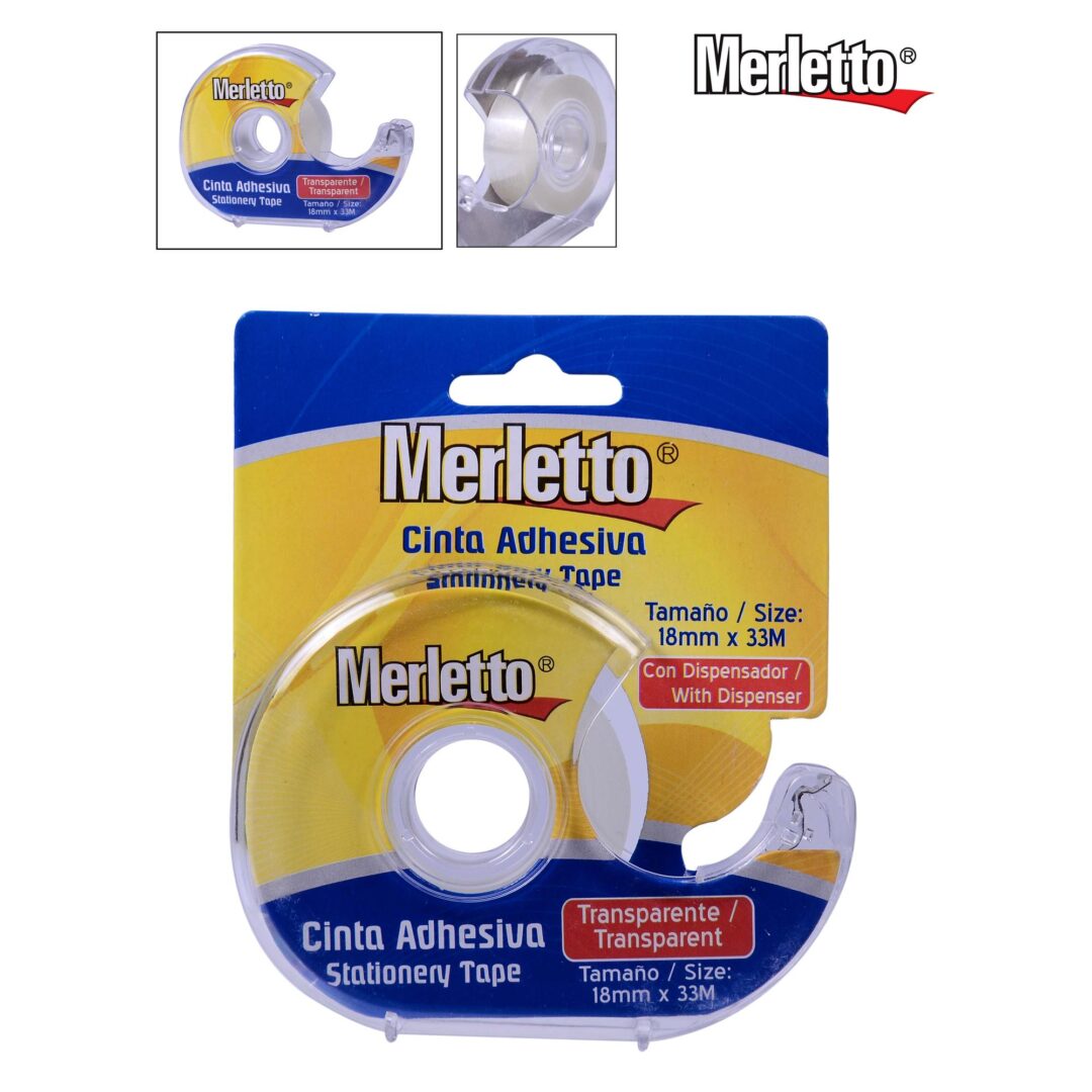 Cinta Adhesiva Merletto Transparente con Dispensador – 18mm x 33m