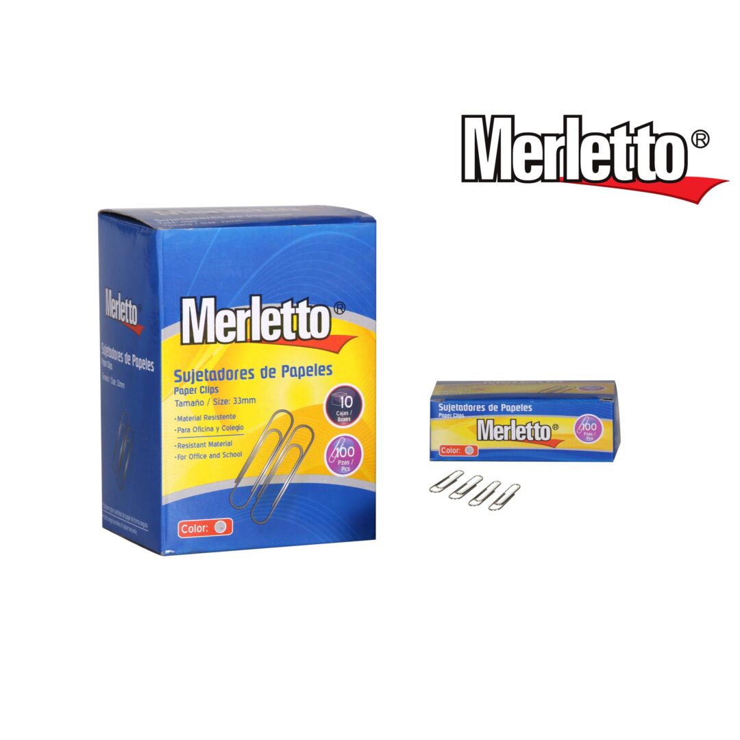 Sujetadores de Papeles Merletto – 33mm – Caja x 100 Unidades