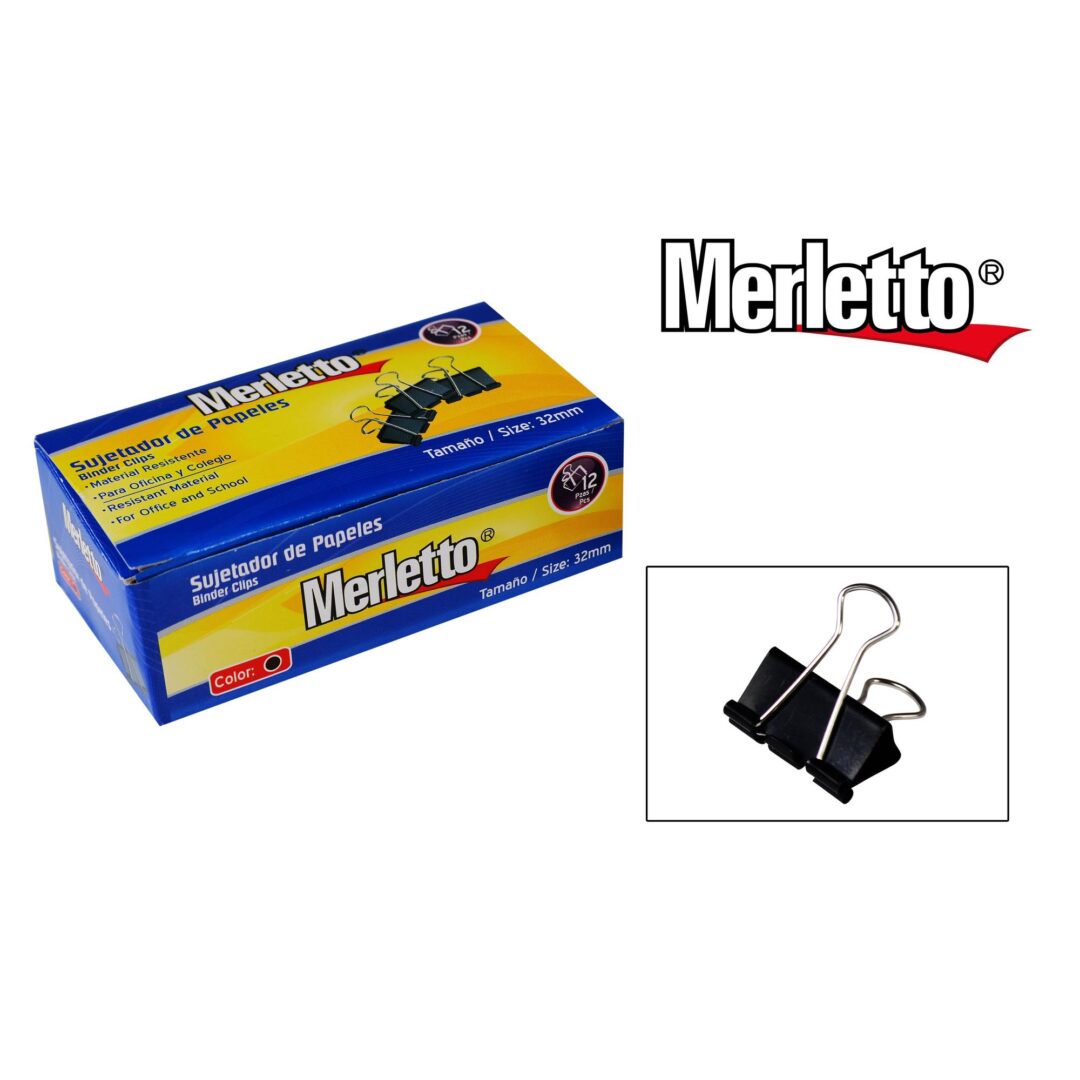 Sujetador de Papeles Merletto – 32mm – Caja x 12 Unidades