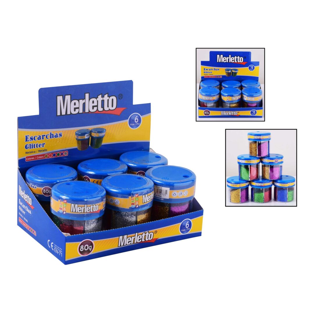 Escarchas Metálicas Merletto – 80g – Colores Surtidos – Display x 6 Unidades