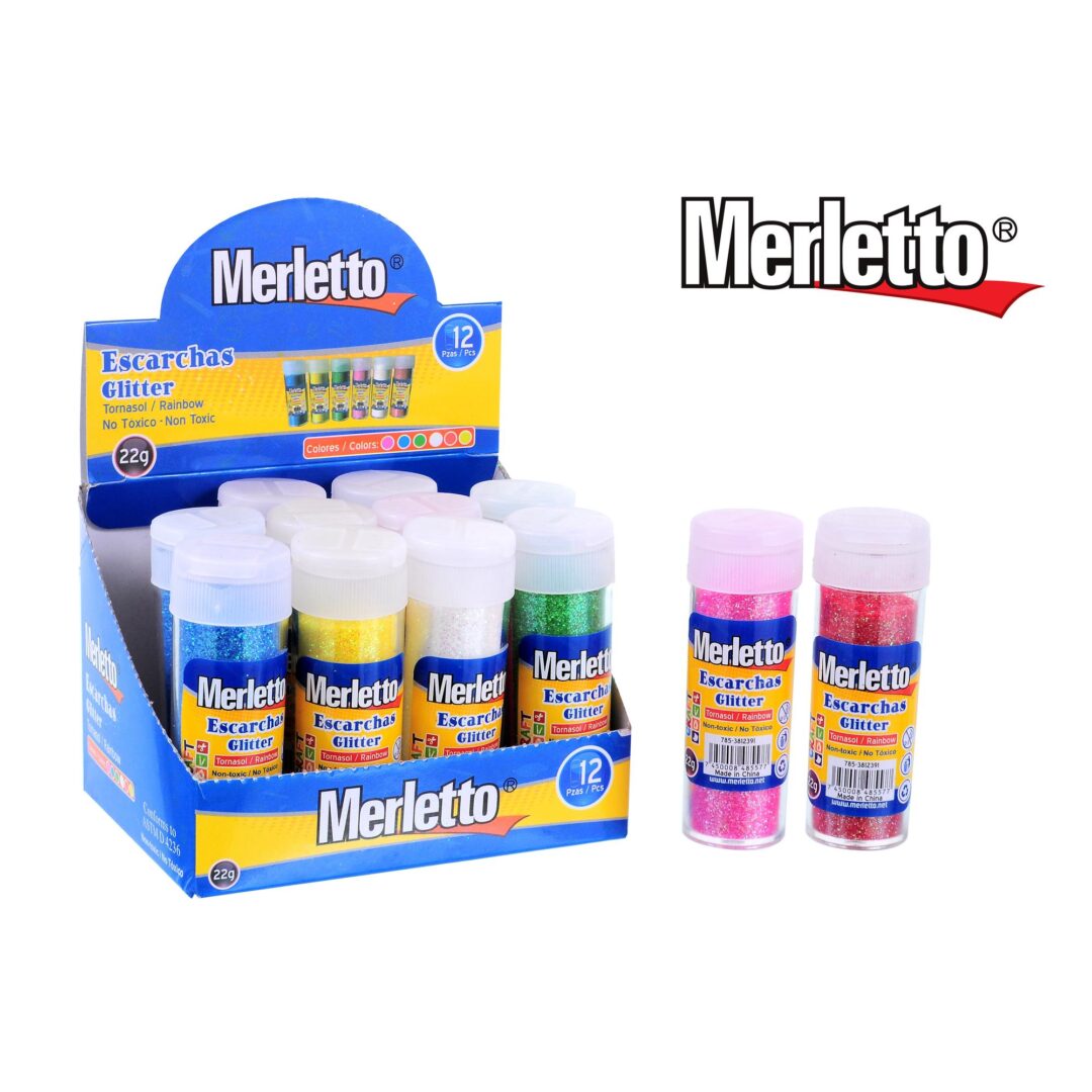 Escarchas Glitter Merletto – 22g – Colores Surtidos – No Tóxicas – Display x 12 Unidades